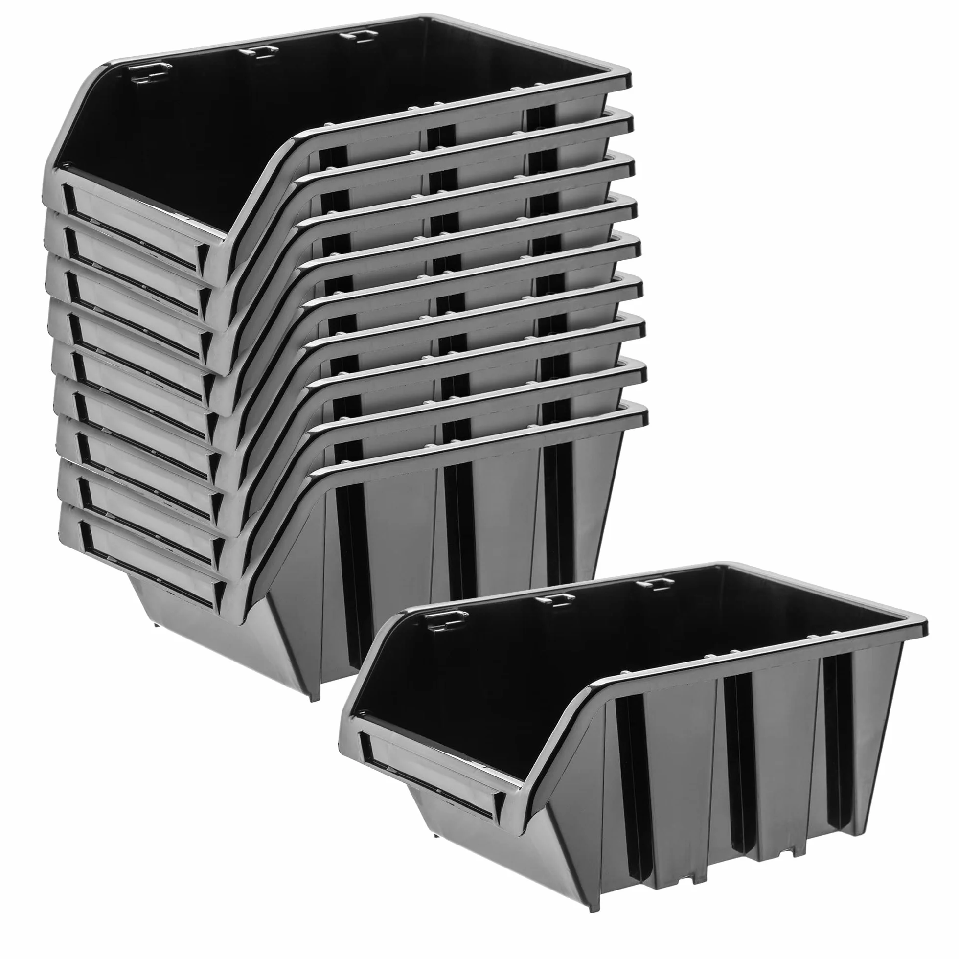 KADAX Contenitori Impilabili da Parete, Cassette in Plastica per Minuteria, 115 x 80 mm, Nero (10 szt.)