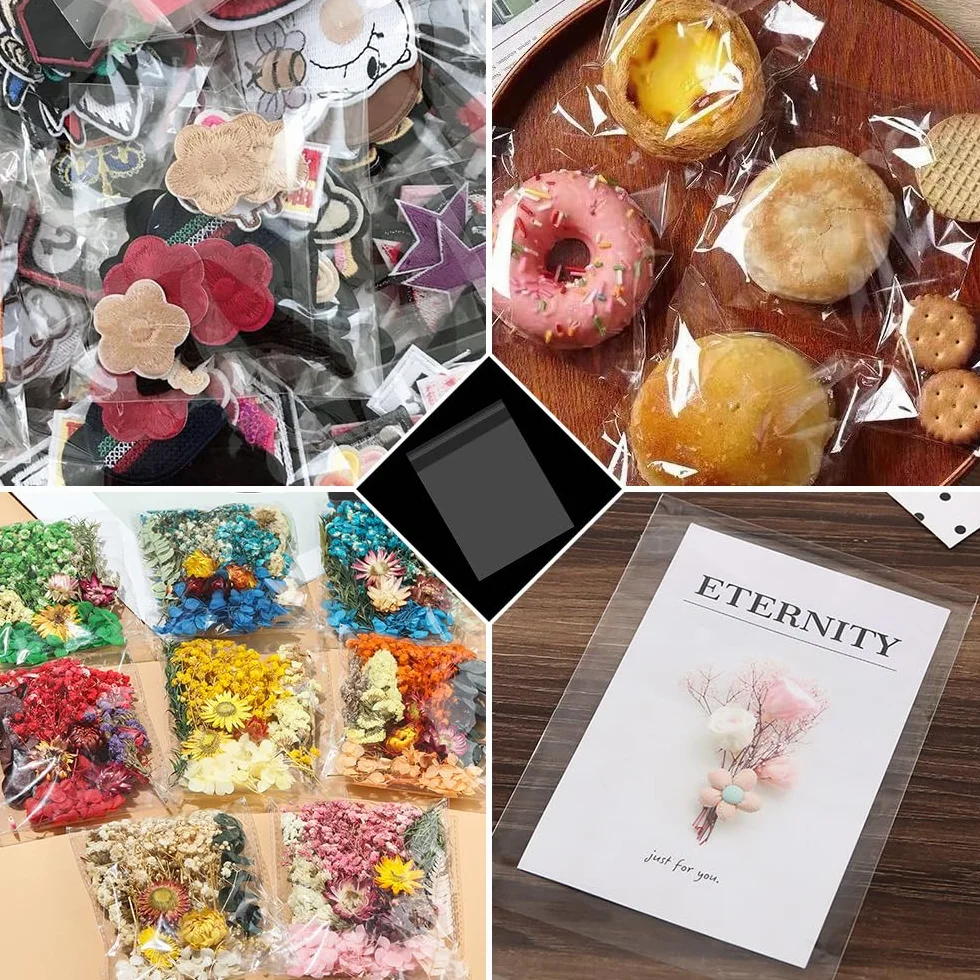 200 Pezzi Sacchetti di Cellophane Autoadesivi Rettangolare, 20×15cm Bustine Alimentari Trasparenti Autoadesivi, Sacchettini Cellophane OPP Plastica per Biscotti, Caramelle, Regalo e Gioielli