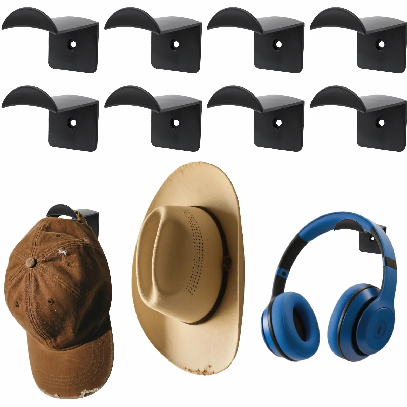 8 Pezzi Porta Cappelli da Parete, Supporto in Gancio Adesivo