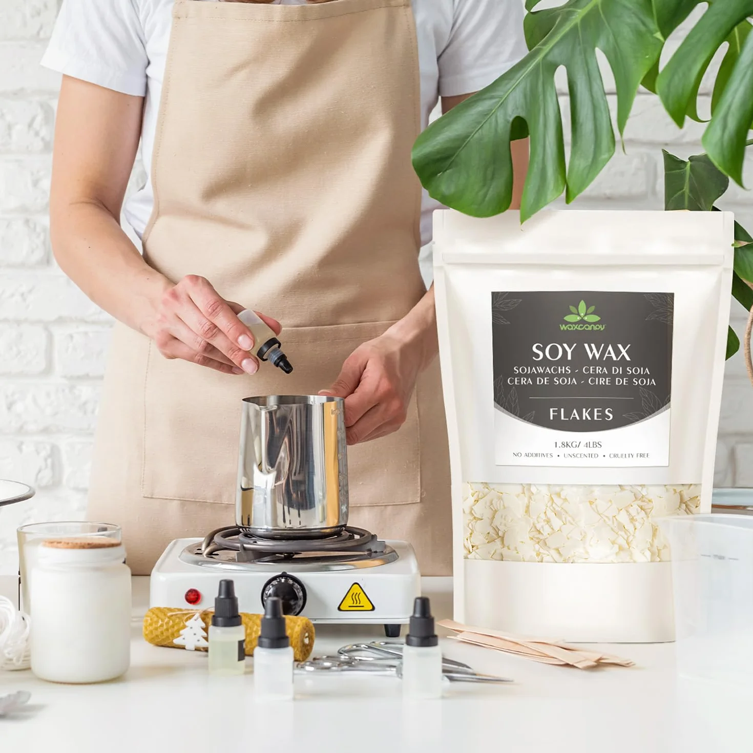 Cera di Soia per Candele 5kg, Cera Naturale Vegetale Fai da Te con Punto di Fusione Basso, Ideale per Creare Candele Fatte in Casa, 100% Naturale