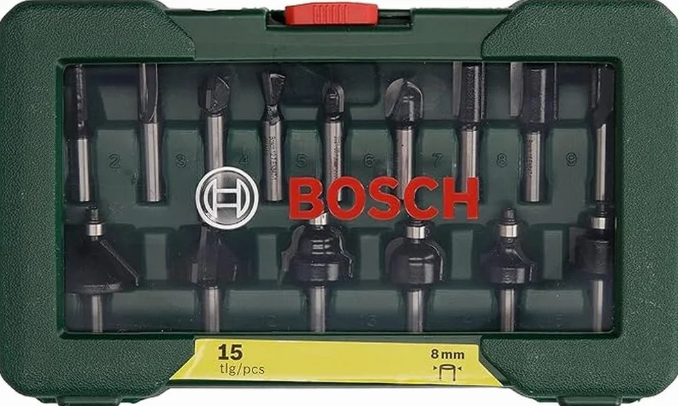 Bosch Set Da 15 Pezzi Di Frese In Metallo Duro, Per Legno, 45 X 40 X 25 Cm, Verde