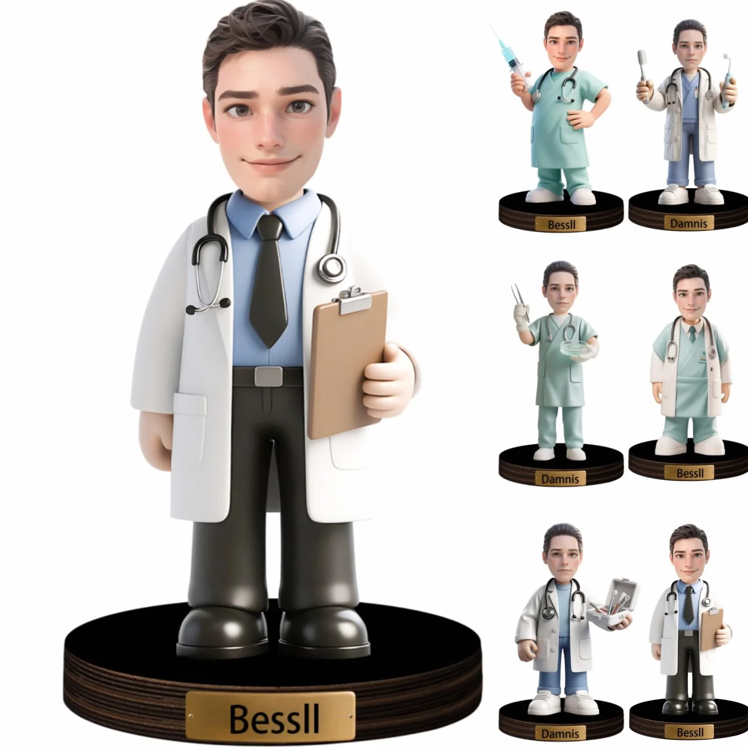Personalizzato Medico Figurine Caricatura Ritratto Scrivania Nome Piatto Chirurgo Scrubs Scultura Ornamento Placca Acrilica Dottore Regalo Ufficio Tavolo