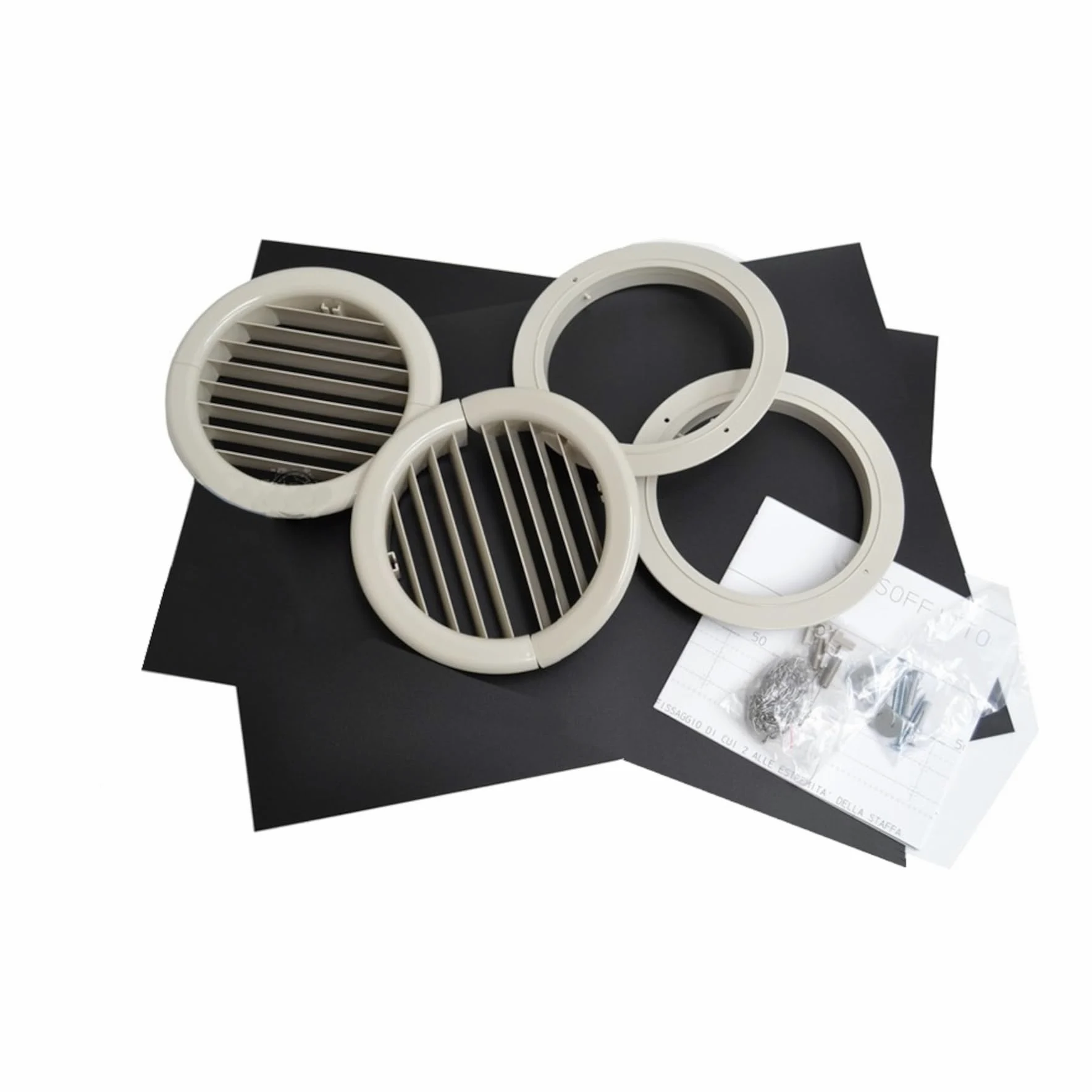 Olimpia Splendid Kit Installazione Unico B0984, Coppia Griglie Pieghevoli 200 mm, Flange Interne, Dima 1:1, Fogli Pvc e Accessori Montaggio Parete