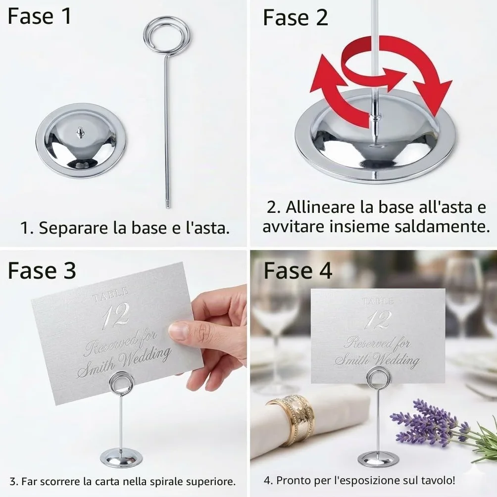 HOHIYA 12 Pezzi Porta Numeri da Tavolo Argento, Supporto Segnaposto in Metallo Alto 30,5 cm, Porta Foto e Porta Cartellini per Matrimoni, Ricevimenti, Feste, Ristoranti e Banchetti