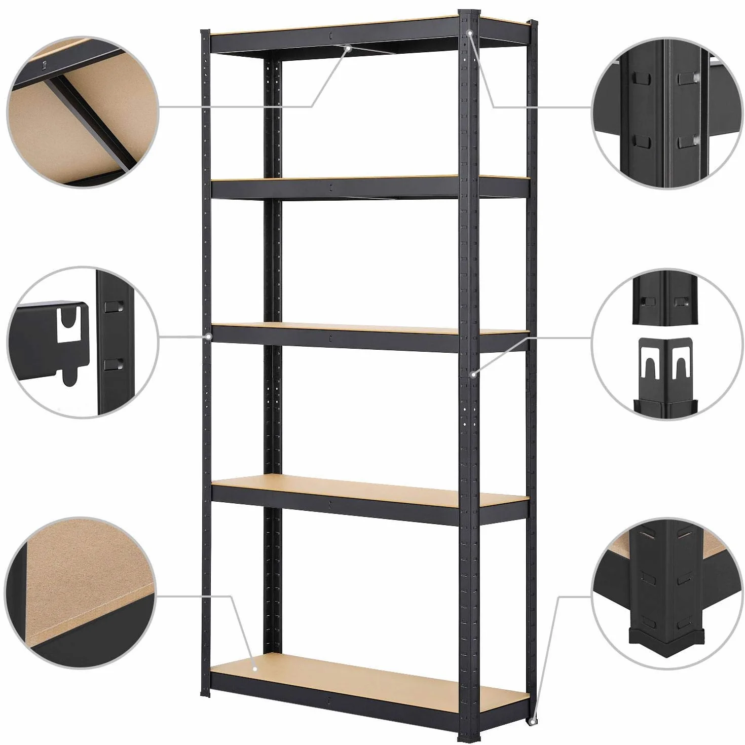 Yaheetech 2 Scaffali/Scaffalatture Metalliche da Garage 180 x 90 x 30 cm a 5 Ripiani in Acciaio Portata 175 kg per Ripiano Mensole da Cucina Magazzino Negozio Salvaspazio Neri
