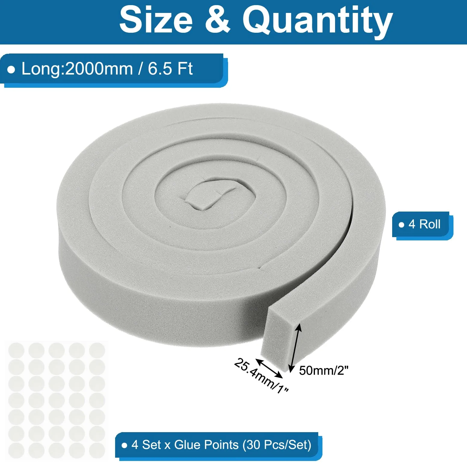 PATIKIL 4 Rotoli Di Nastro Isolante Per Condizionatore D'Aria, 2 M X 5 Cm X 2,5 Cm Nastro Di Tenuta Isolante Per Condizionatore, Porta, Finestra, Grigio Con Punti Di Colla Non Adesivo