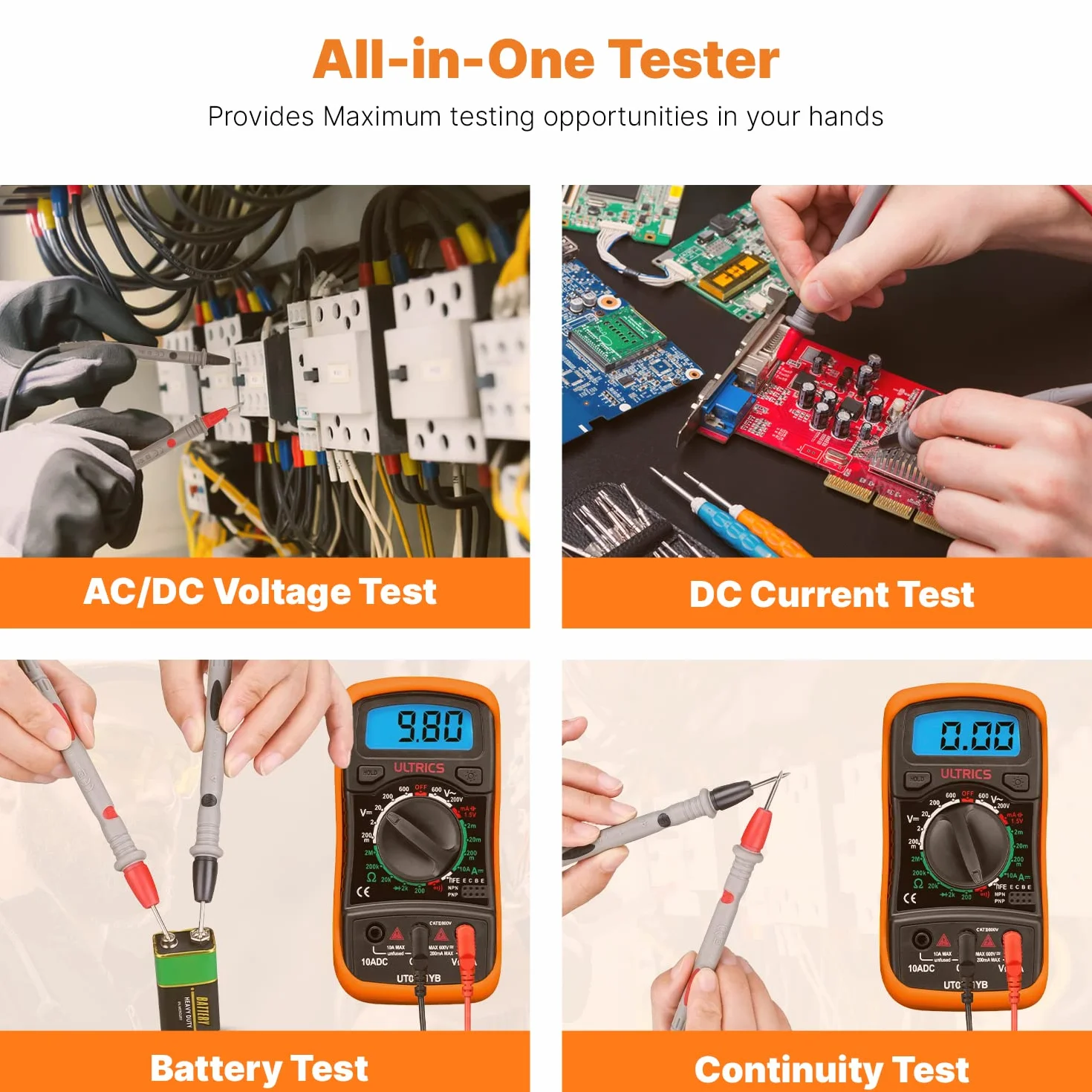 ULTRICS Multimetro Digitale Professionale, Voltmetro Amperometro Ohmmetro DC/AC, Tester Elettrico Portatile