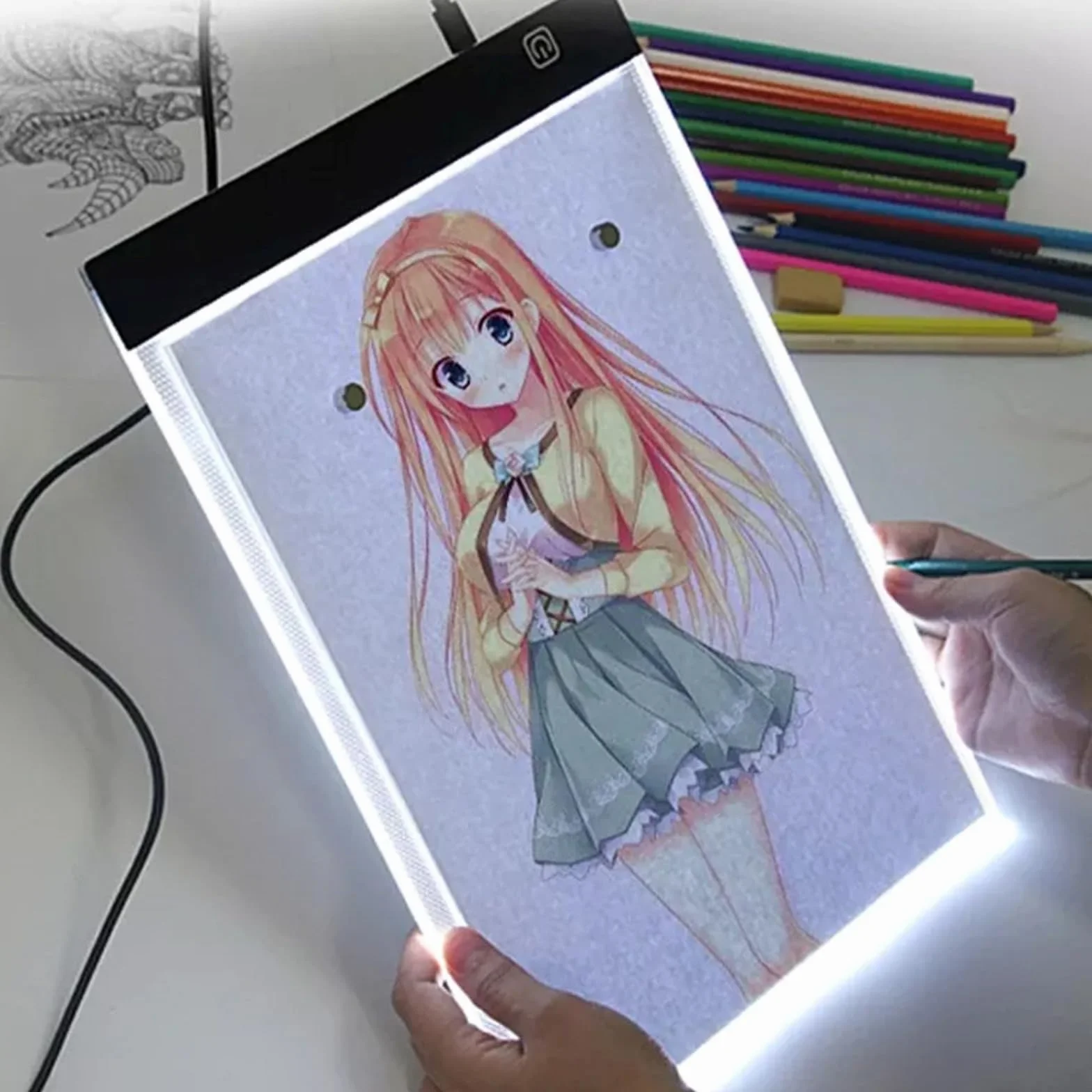 Retoo Tavoletta Luminosa da Disegno, Tavola A4 LED con cavo USB, Lavagna per Disegnare, Light Pad, per Animazione, Schizzi, Progettazione, Disegno, Piastra Portatile, Ultra Sottile 4 mm, Bianco