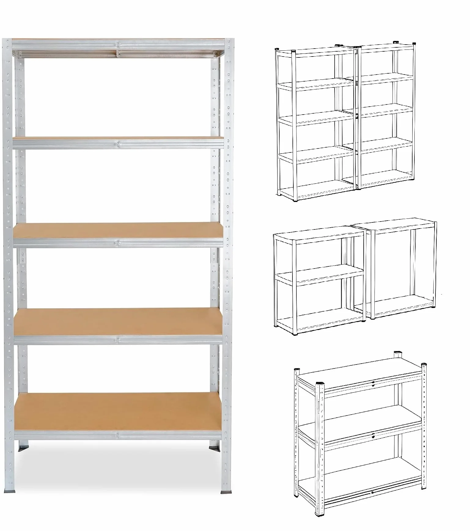 Scaffali in Metallo per Garage.Portante 875 KG.Scaffale Salvaspazio 5 Ripiani Regolabili, Senza Viti