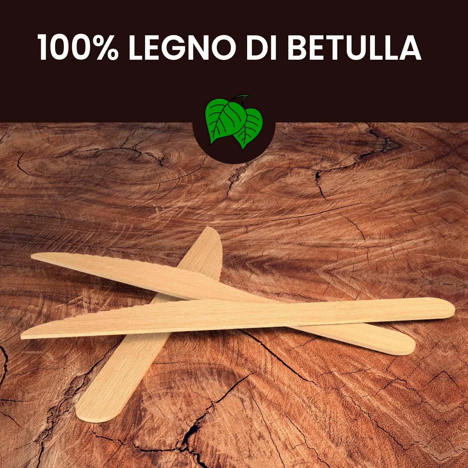 Coltelli Ecologici in Legno di Betulla Monouso 100% Naturali Biodegradabili 100 Pezzi