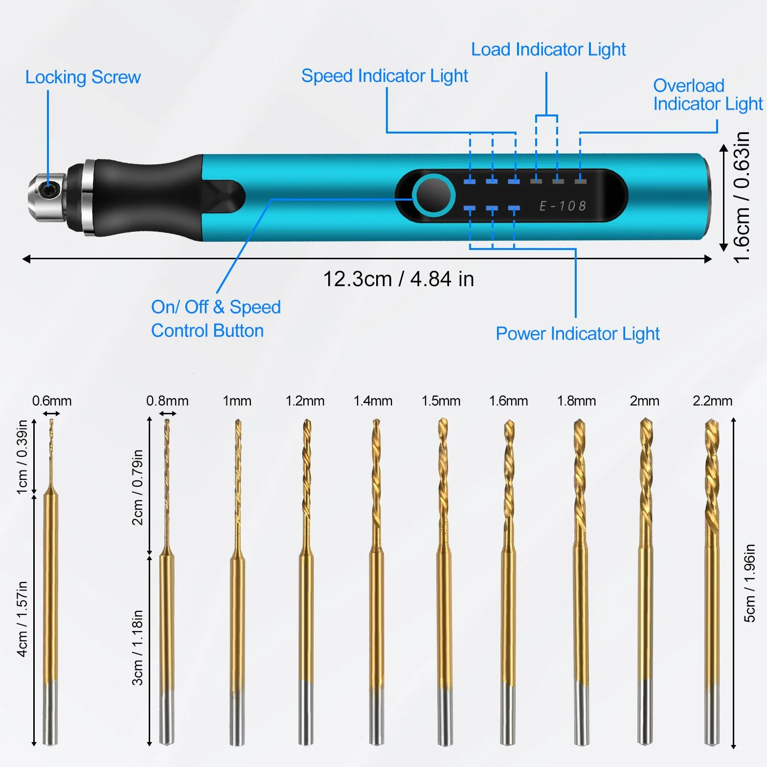 Comius Sharp Mini Trapano Elettrico a 3 Velocità, DIY Drill Pen Set con 10 Trapano Elicoidale (0.6-2.2 mm), USB Ricaricabile, Set di Punte per Resina, Plastica, Legno, Circuiti (Blu)