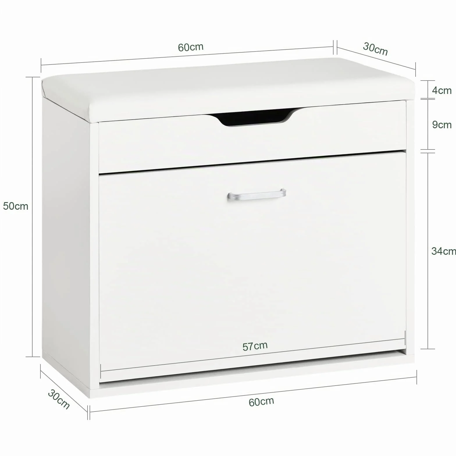 SoBuy Scarpiera Salvaspazio Slim Ingresso– Panca Scarpiera da Ingresso con Contenitore Nascosto – Cassapanca Pieghevole per Corridoio o Camera da Letto – Bianco 60x30x50cm 120kg – FSR95-W