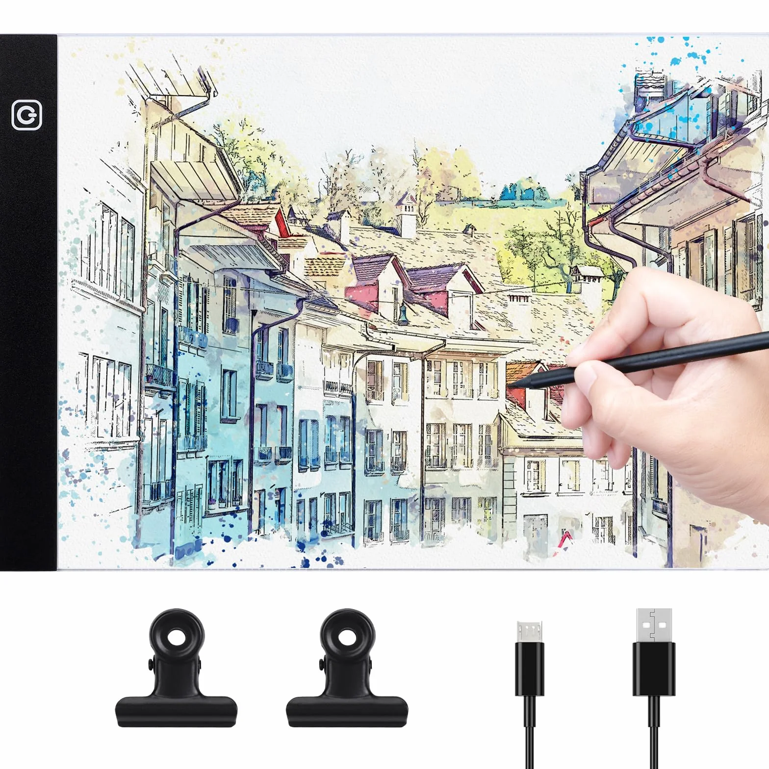 Coolzon A4 Tavoletta Luminosa, Lavagna Luminosa A4 LED Light Pad con Luminosità Regolabile, LED Tavoletta Luminosa,Ultra Sottile per Animazione, Schizzi, Progettazione, Disegno, Pittura a Diamante 5D