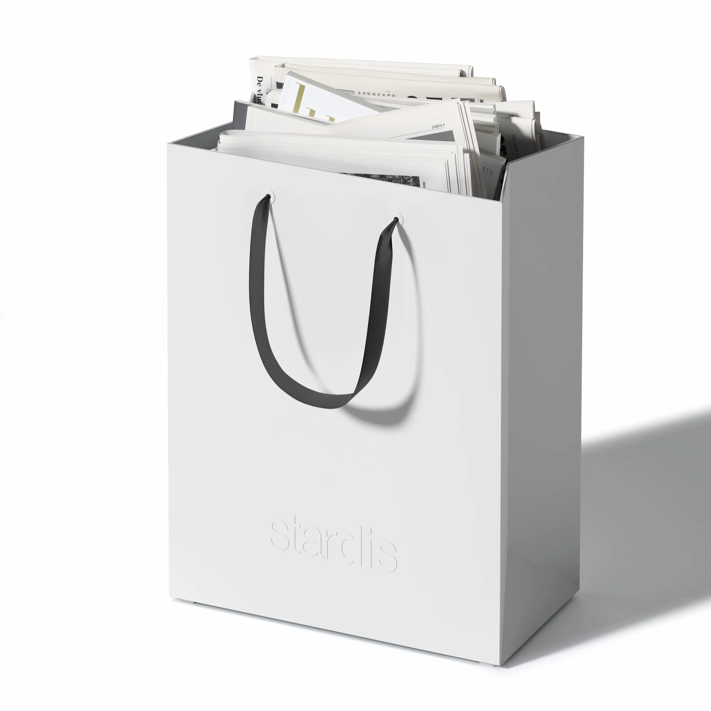 binbox Quadrato Cestino per Carta e Rifiuti di Design con Maniglie per il Trasporto per Ufficio, Elegante Cestino Portatile e Compatto in Plastica Bianco Alpino