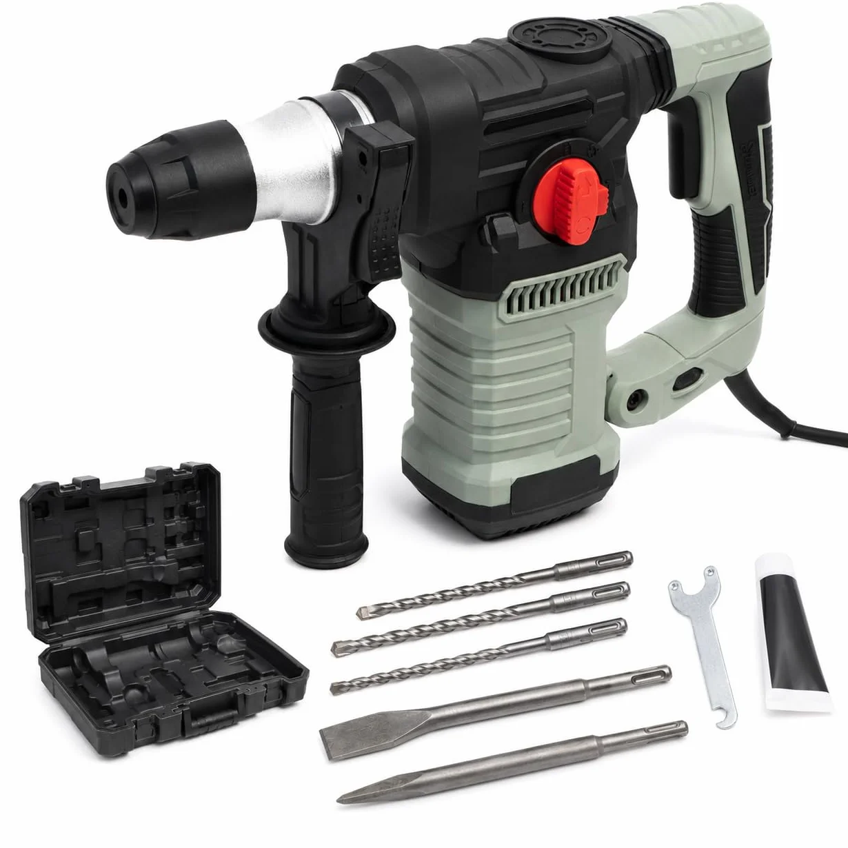 KOMBO - Martello Tassellatore SDS Plus 1500W con Valigetta e Accessori – 4 Funzioni: Rotazione, Percussione, Scalpellatura, Correzione – 6 Joule, 4000 colpi/min, 0–800 giri/min, Punta SDS, Cavo 1,8 m