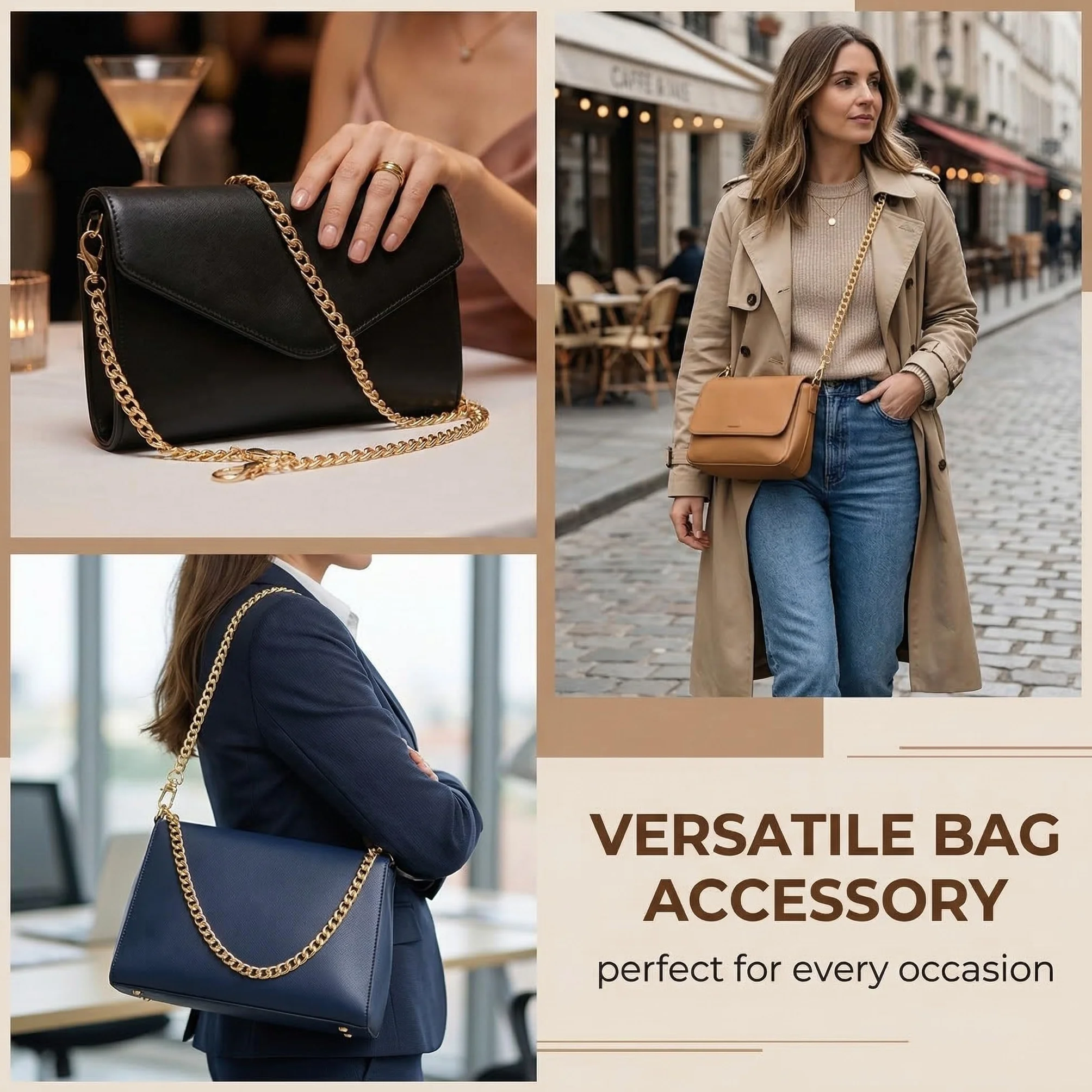 Set di 2 Catene Dorate per Borsa 120 cm, Tracolla in Metallo di Alta Qualità con Moschettoni Girevoli, per Borsa a Tracolla, Fai da Te e Accessori