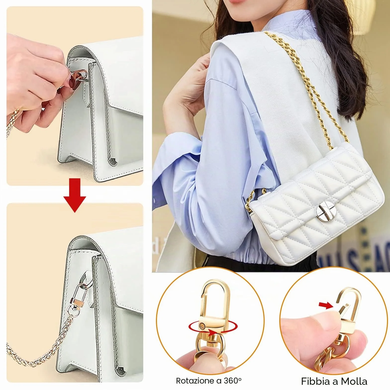 AOKITO 4 Pezzi Catena per Borsa a Tracolla Set, Catene per Borse in Oro, Catena in Metallo, 4 Misure (40cm, 60cm, 100cm, 120cm) Catena di Ricambio per Borse a Tracolla, Borse da Donna