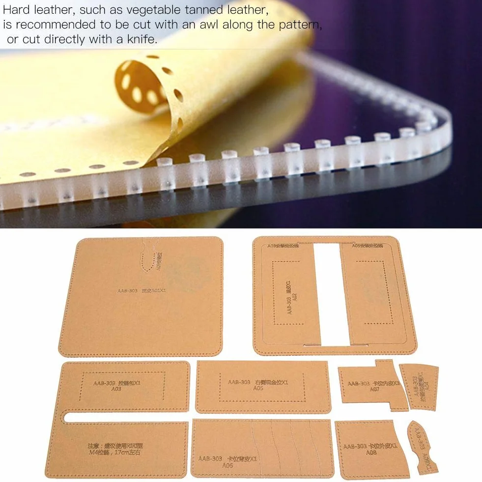Kit modello di portafogli in pelle con stencil in acrilico trasparente per artigianato in pelle fai-da-te