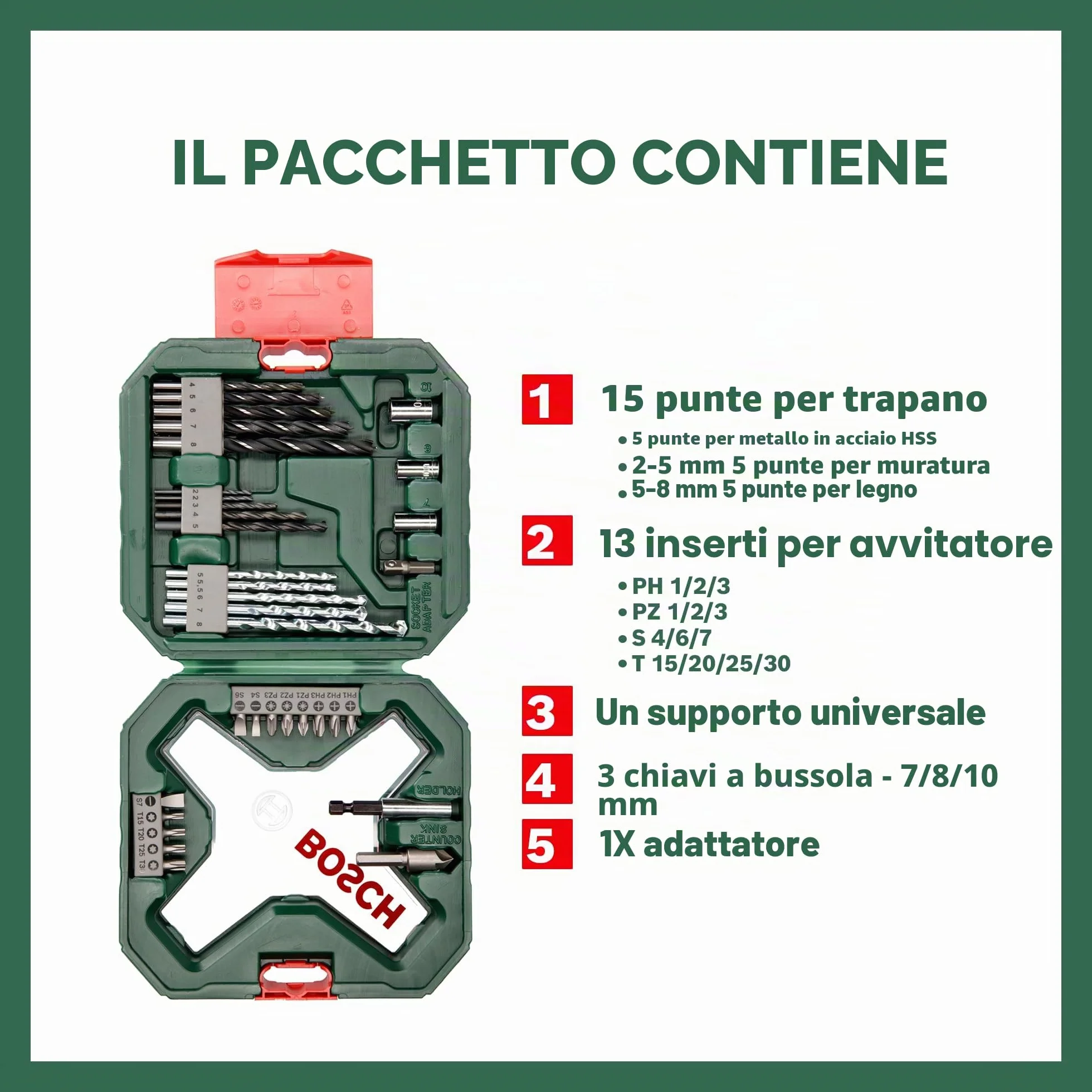 Bosch Set da 34 Pezzi di punte e bit avvitamento in titanio X-Line (per legno, pietra e metallo, accessori trapano)