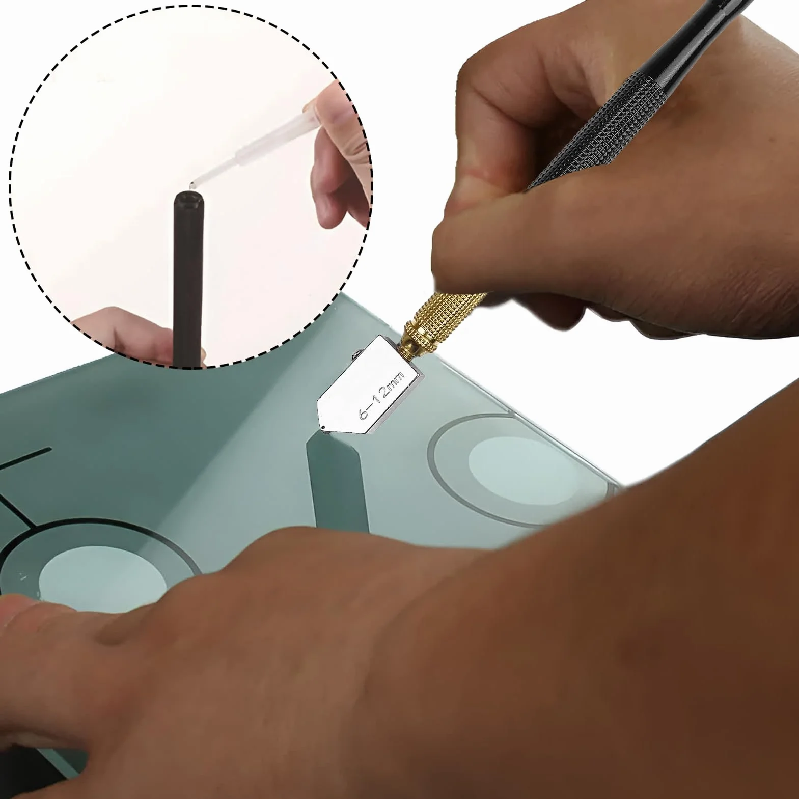 Tagliavetro, tagliavetro, tagliavetro per vetro spesso, tagliavetro, con 3 teste di taglio in metallo duro, adatto per tagliare vetro spesso (2 mm - 20 mm)