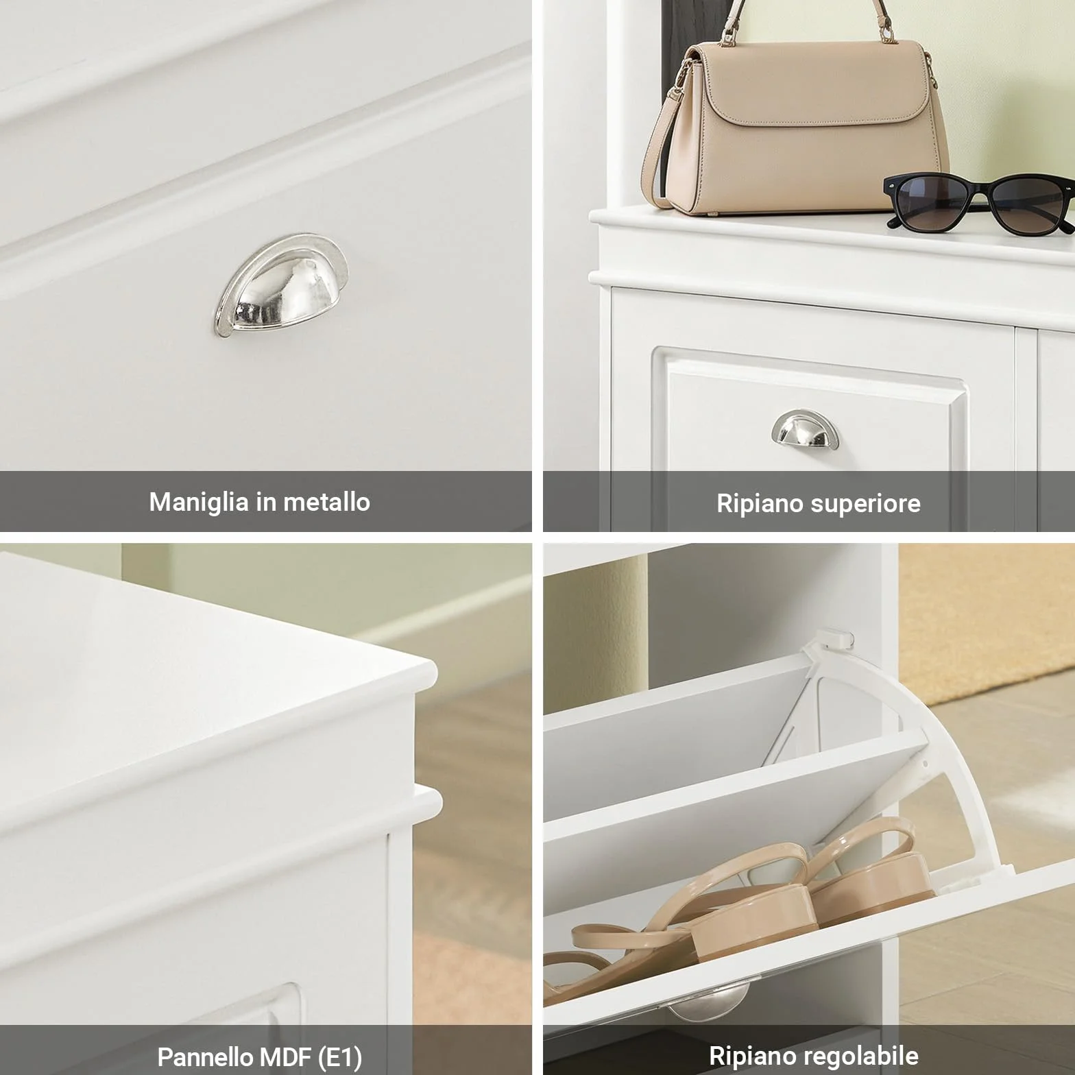 SoBuy Scarpiera Salvaspazio Slim Mobiletto da Ingresso con 4 Ante a Ribalta, Armadio Portascarpe Scarpiera Moderna per Ingresso, Corridoio o Camera da Letto 105x24x83cm Bianca FSR79-W