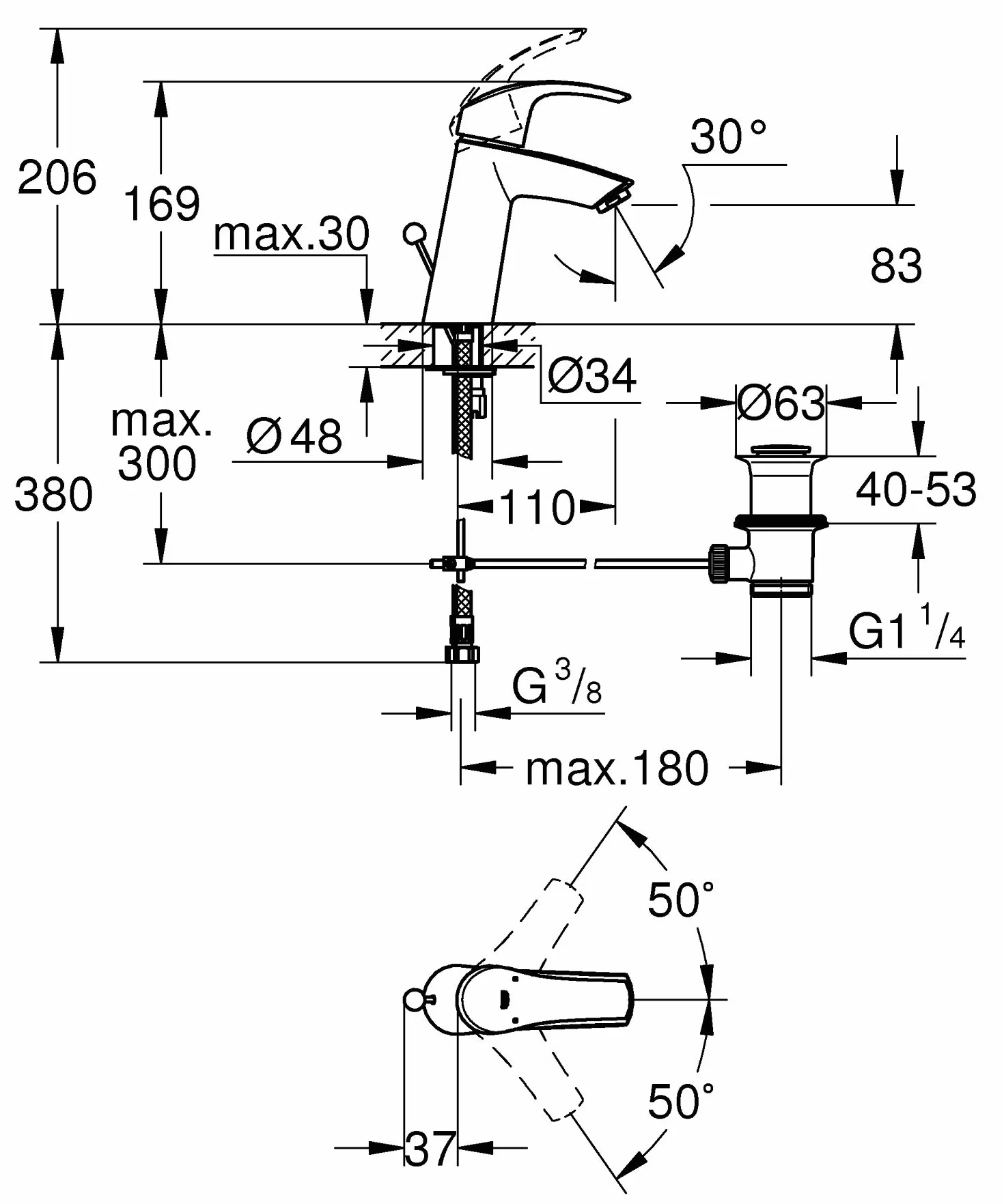 GROHE Eurosmart Miscelatore Monocomando per Lavabo con Astina a Saltarello, Cromo, M 23322001