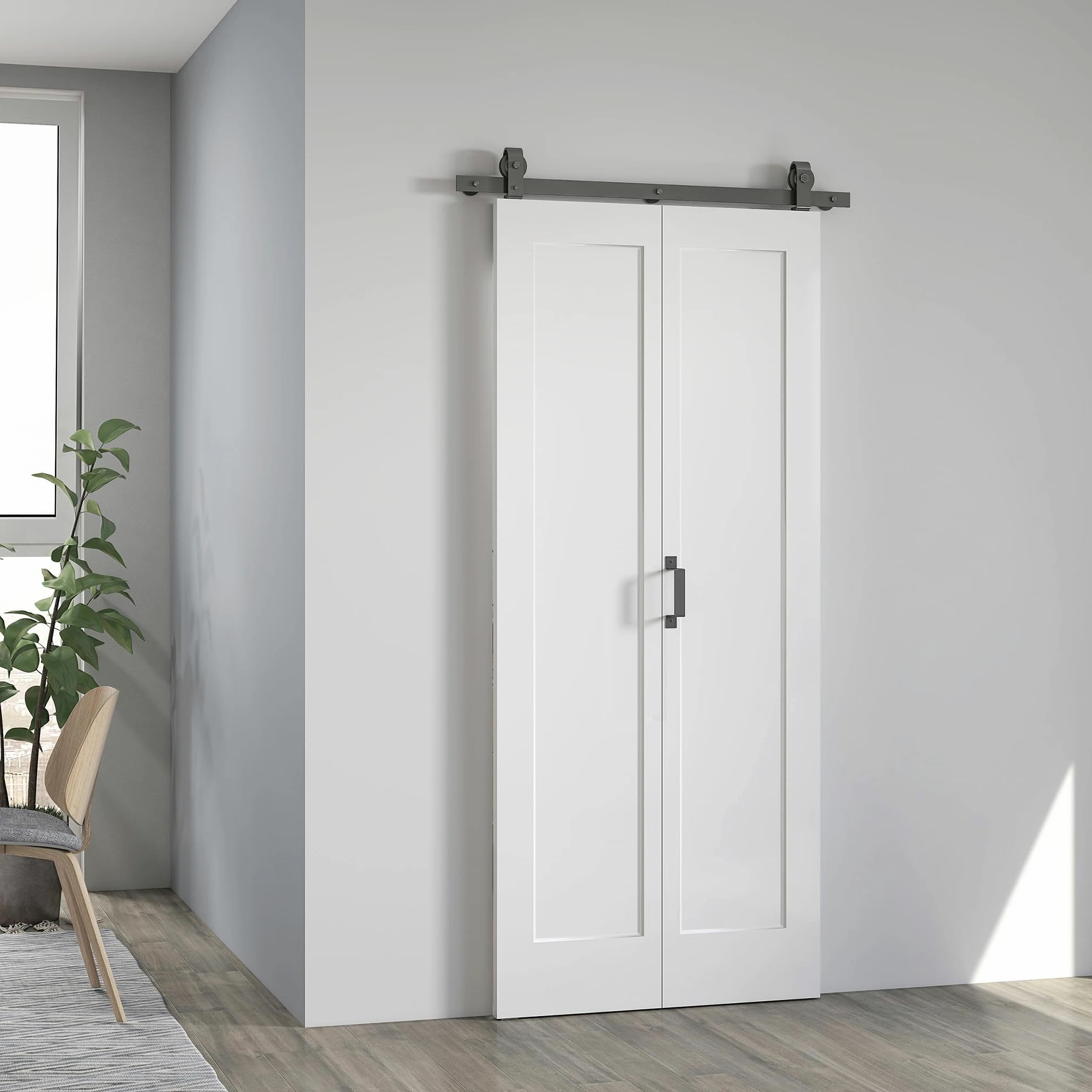 HOMCOM Porta Scorrevole a Libro 90x210 cm, Porta Pieghevole a Portafoglio con Maniglia e Superficie Verniciabile, Bianco