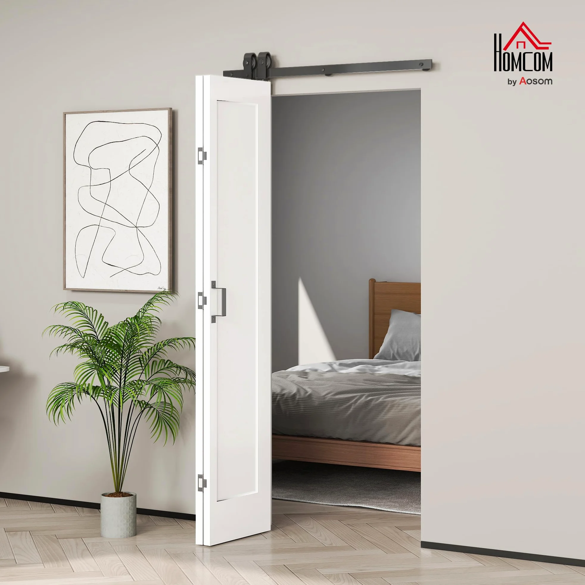 HOMCOM Porta Scorrevole a Libro 90x210 cm, Porta Pieghevole a Portafoglio con Maniglia e Superficie Verniciabile, Bianco