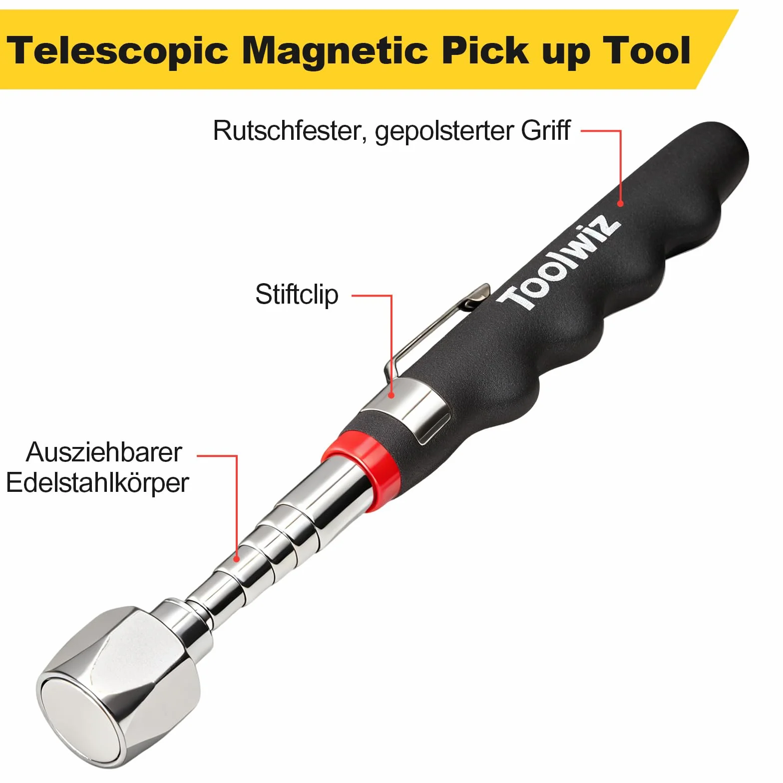 Strumento Magnetico per Pickup - 16 LB Bastone Telescopico in Acciaio Inossidabile Estende da 18 cm a 80 cm, Strumento di Raccolta Magnetico Telescopico per Recupero di Oggetti Metallici