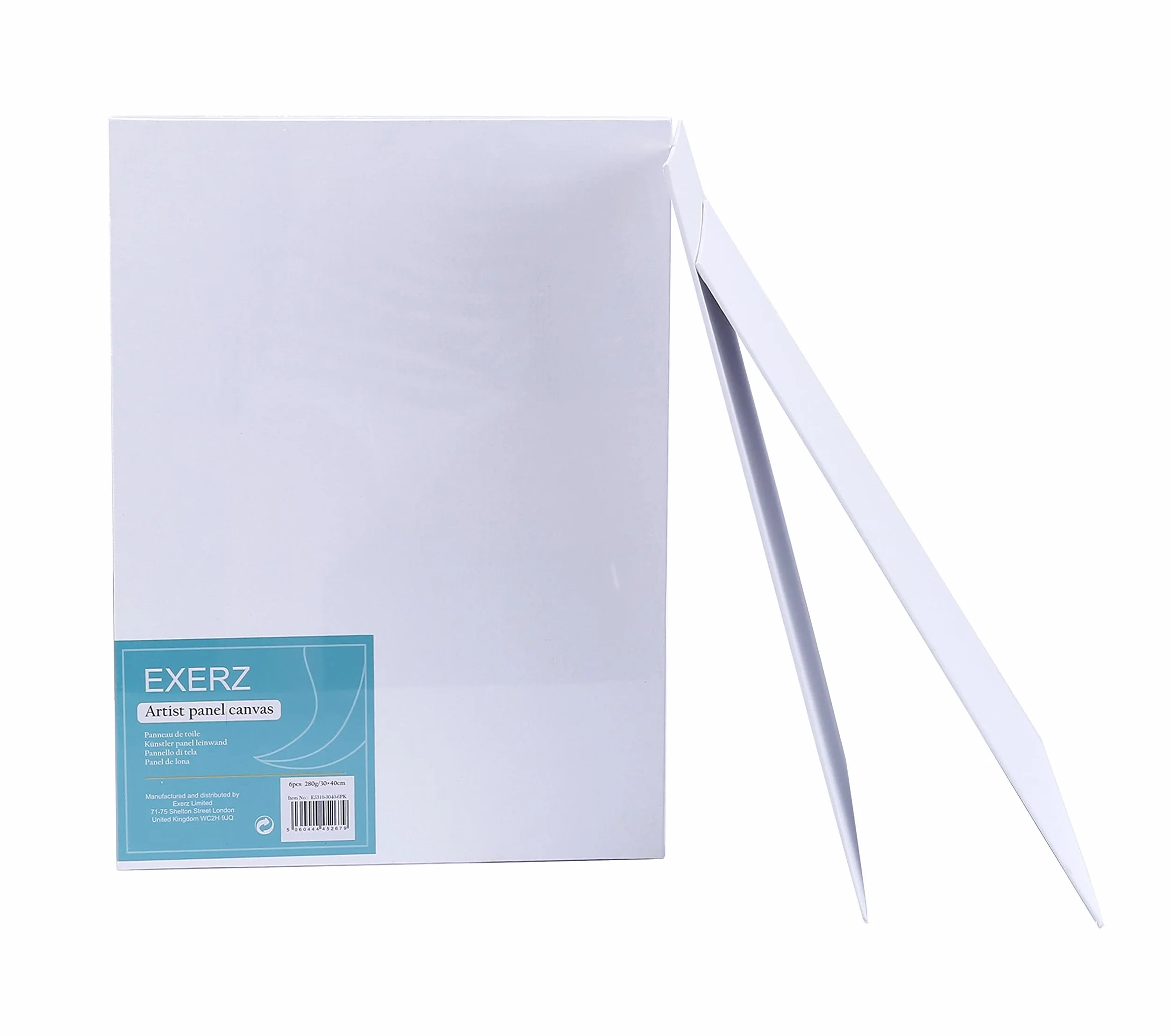 Exerz 30x40cm Pannelli in Tela 6pz - 3mm/ 280gsm/ 100% Cotone Cartoni Telati d’Artista Bianca per Pittura/Vuote/Tre Strati di Gesso/Prive di acidi/Grana Media - Olio o Acrilico