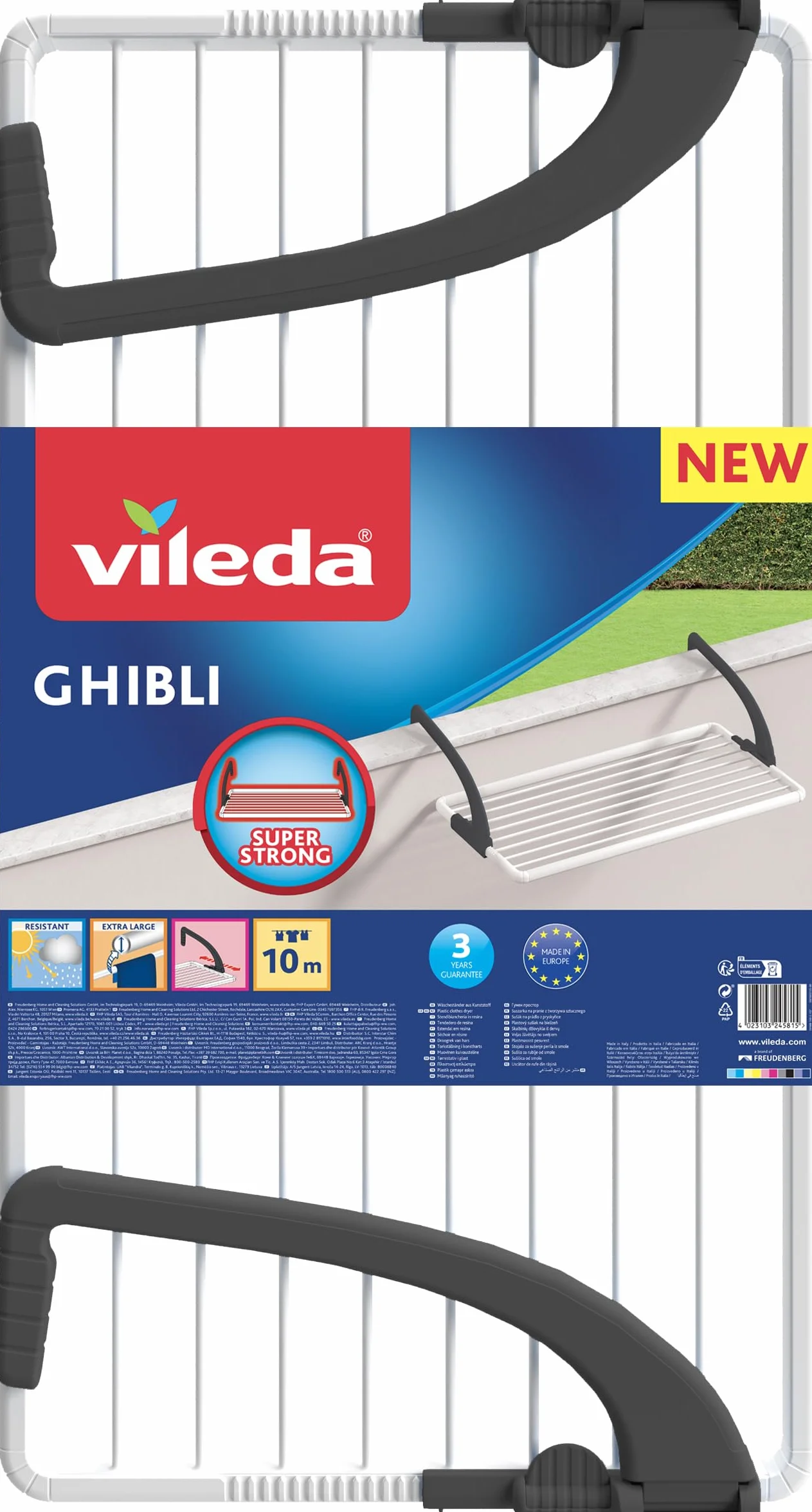 Vileda Ghibli | Stendibiancheria in resina da balcone | Bracci super resistenti | Bracci regolabili| Facile da aprire e chiudere