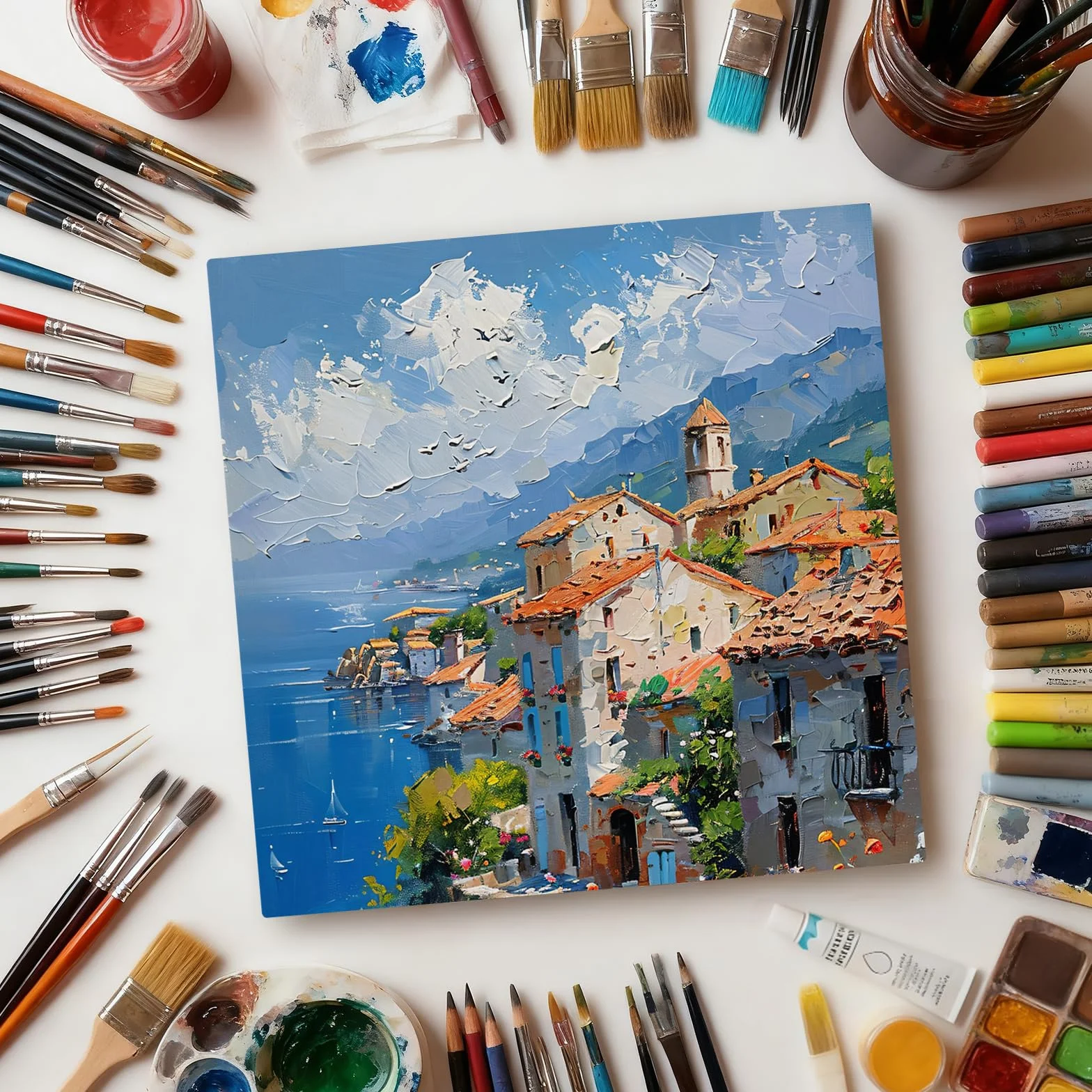 10 Pezzi Tela per Dipingere - Set di Tele per Dipingere 20x20 cm, Tele Pittura Vuota Quadrata Spessore 3 mm, Canvas Bianca Portatile per Pittura Acrilica, Pittura a Olio e Guazzo