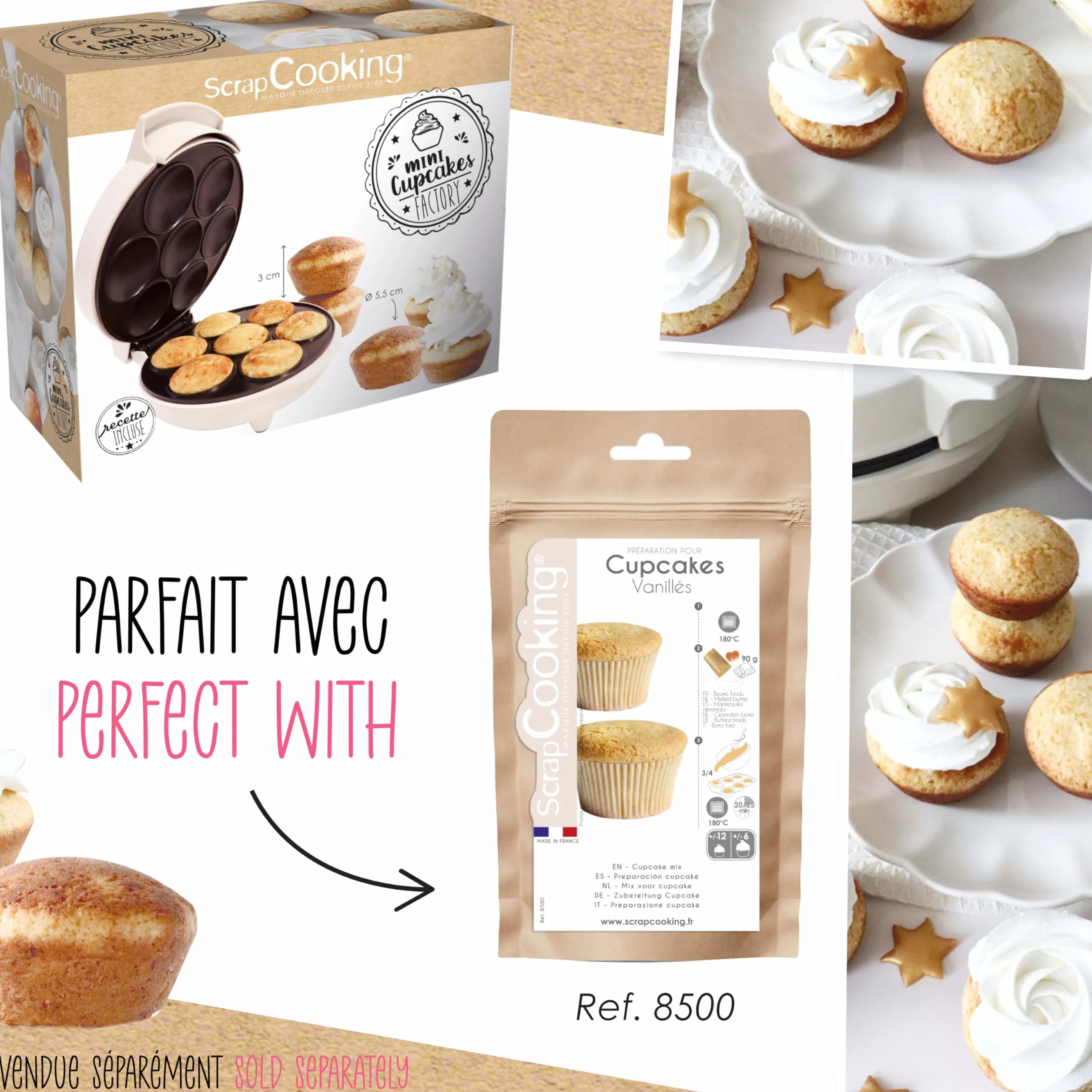 ScrapCooking - Macchina per Cupcakes & Muffins - Mini Cupcakes Factory - Dispositivo per creare i suoi muffin in in 5 minuti - Regalo Pasticceria Cucina - Ricetta Inclusa - 3892, Bianco