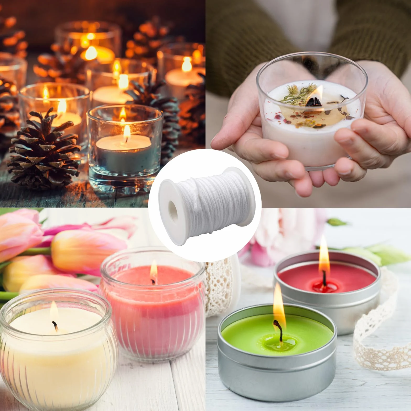 Stoppini per Candele, 3 Rotoli 200 ft/ 61 m Stoppini di Cotone Naturale per Candele fai da te, Candela Forniture Candela Fai da te Artigianato