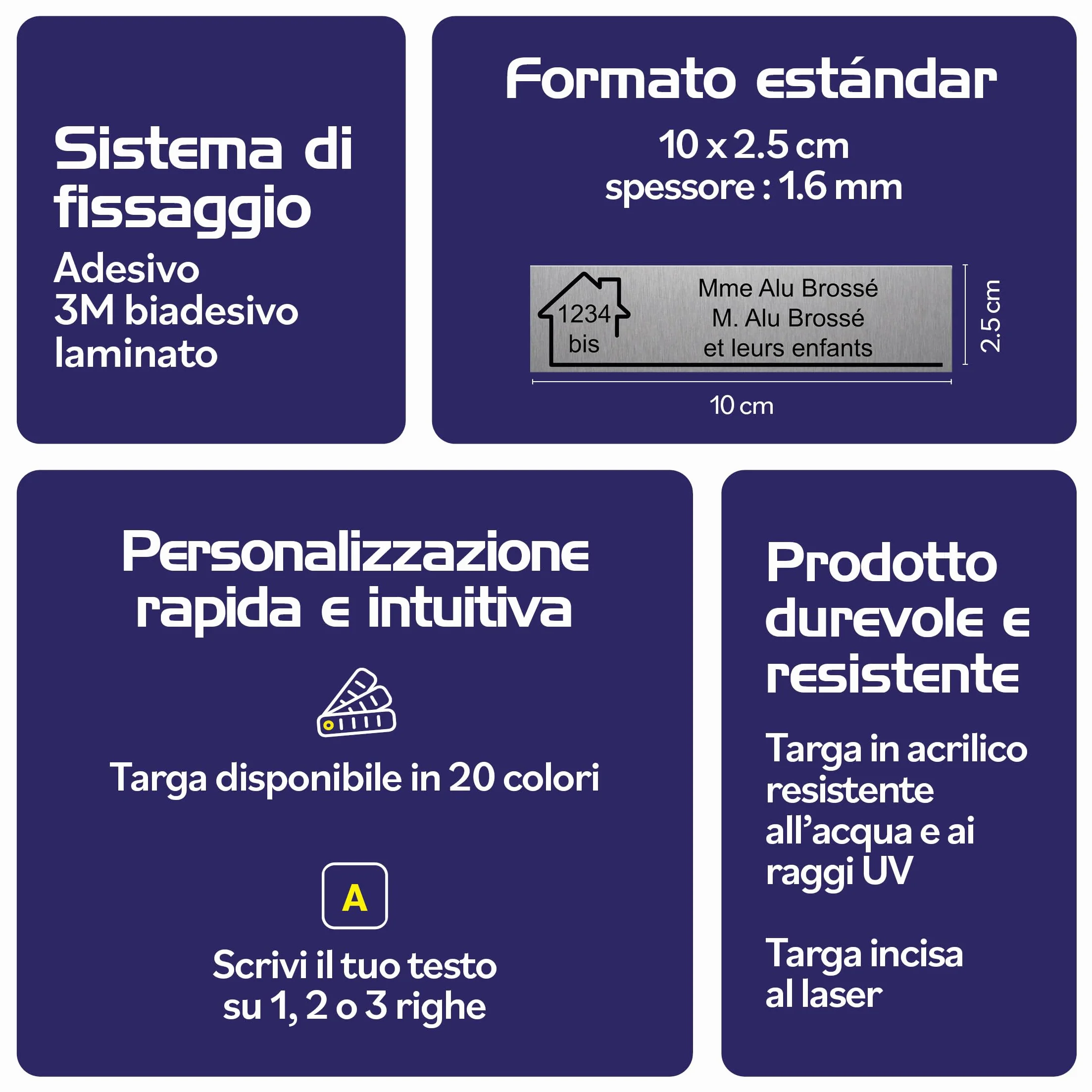 Mygoodprice - Targhetta incisa con nome e numero autoadesiva per cassetta delle lettere, 10 x 2,5 cm, personalizzabile, da 1 a 3 righe, alluminio spazzolato