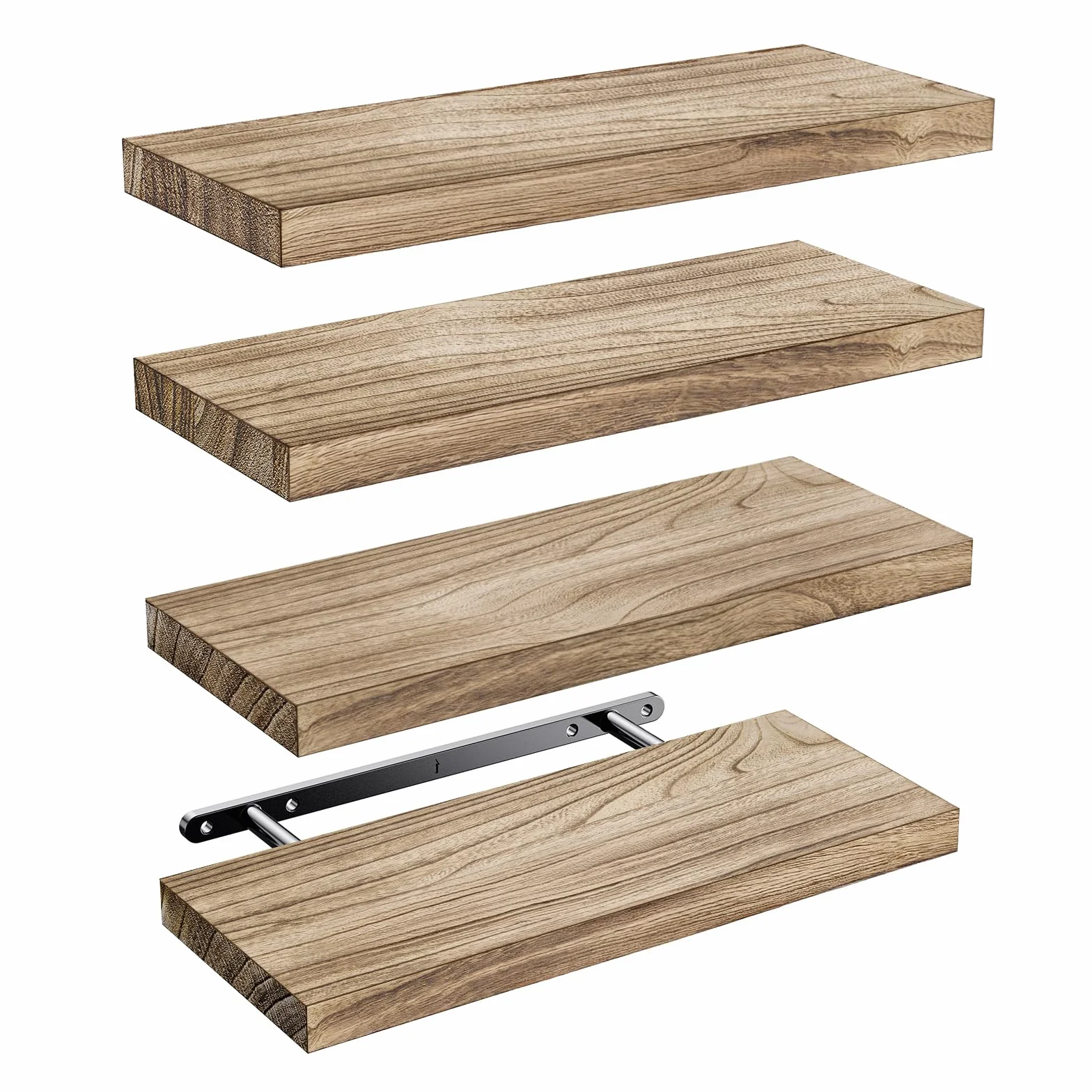 Pipishell Mensola da Muro, Mensola da Parete da 40 cm, mensole cucina in legno di Paulownia, mensole in legno set di 4 per bagno, camera da letto, ufficio, soggiorno, cucina, ecc. (marrone chiaro)