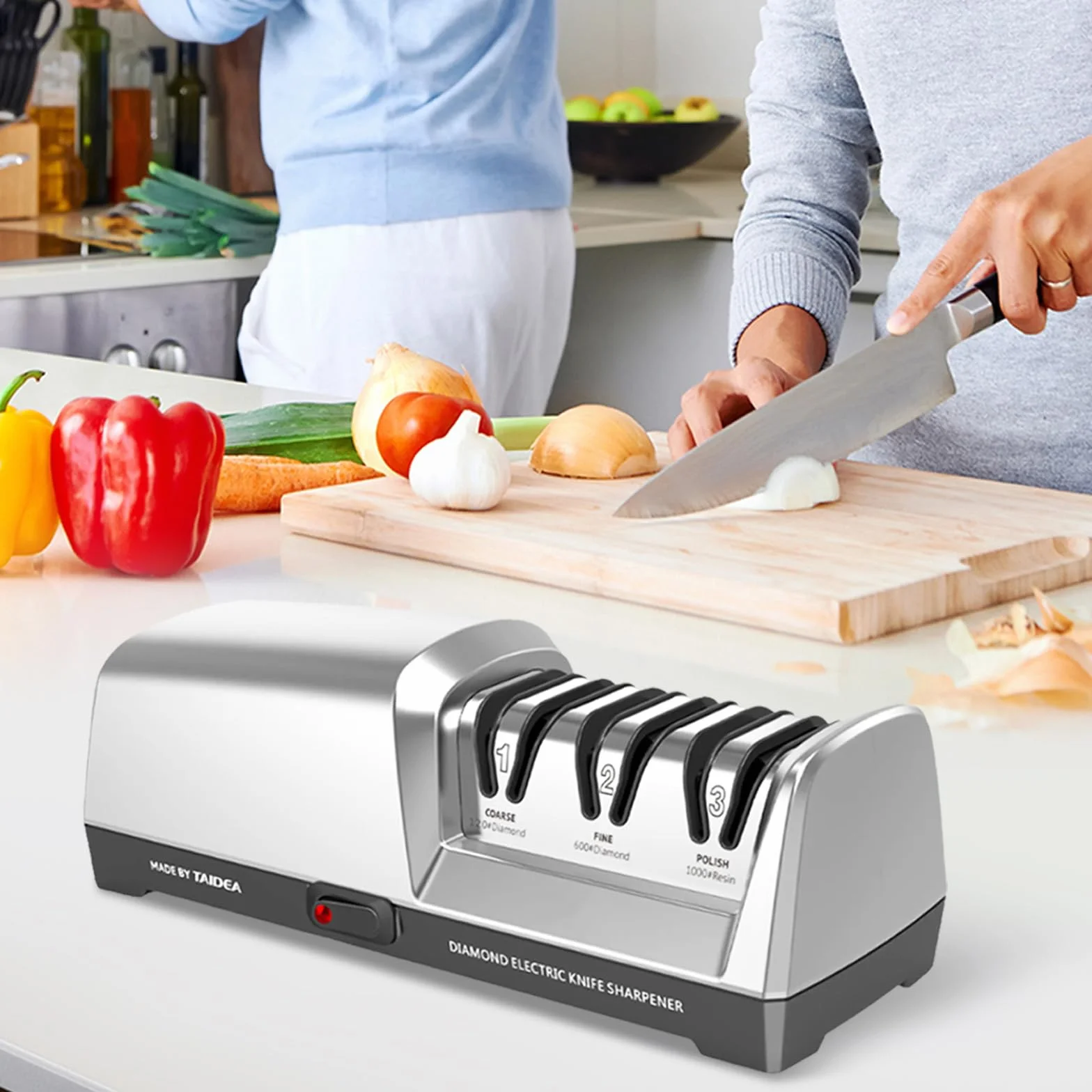 Affilacoltelli Elettrico, Affilacoltelli da Cucina A 3 Livelli Affilacoltelli Diamantato Professionale Per Molatura Grossolana Riparazione E Affilatura Coltelli