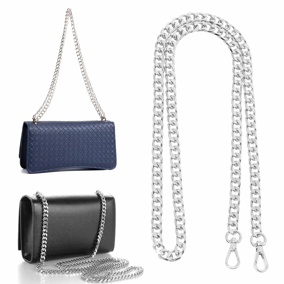 Catena per borsa in argento, catena per borsa in metallo dorato, 120 cm, adatta per fai da te, borse, catene per pochette, catene di ricambio per borse a tracolla.
