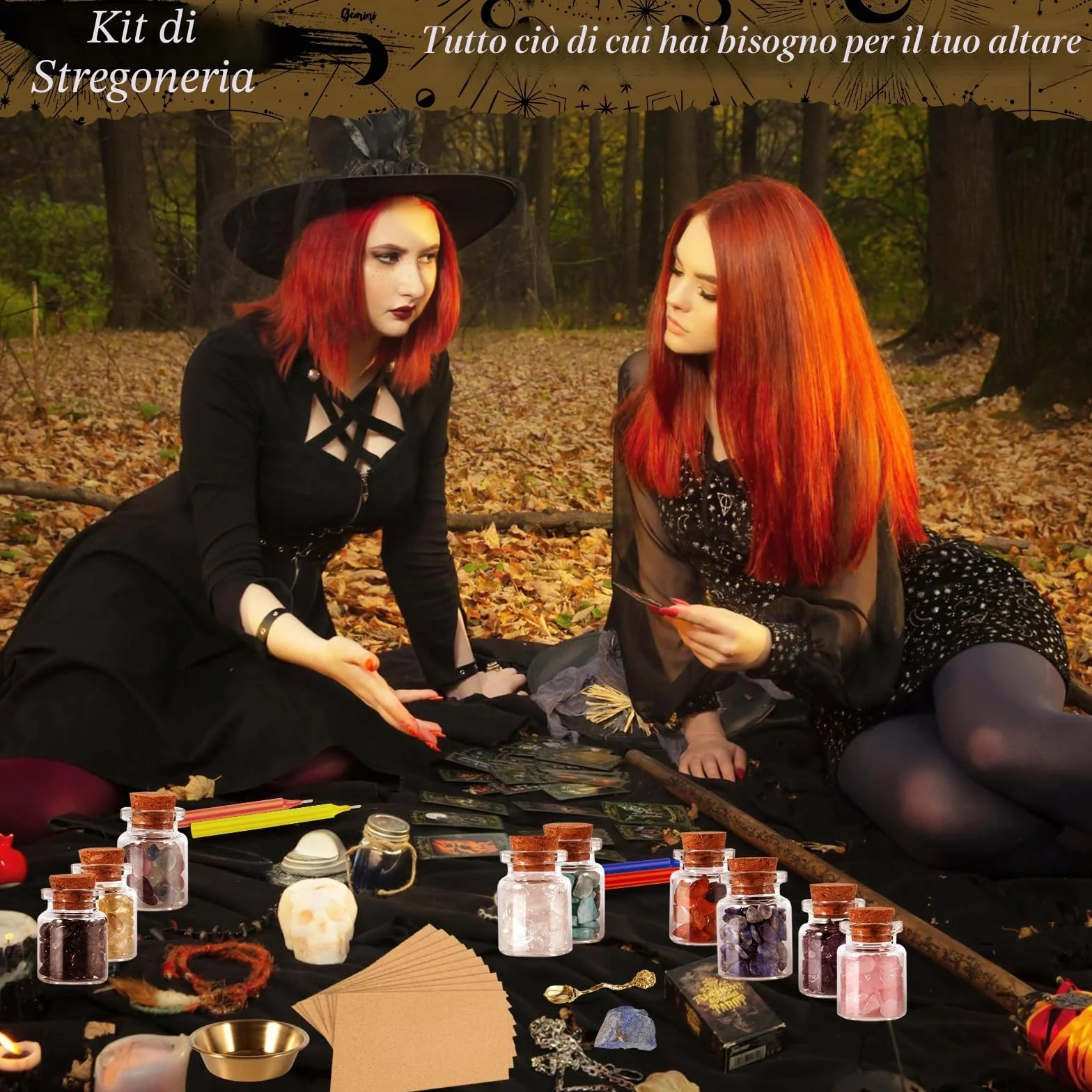 VIPNAJI Oggetti Kit 64 Pezzi Forniture per Stregoneria, per la Preghiera, Bottiglia dei Desideri di Cristallo, Fiori secchi, Materiali Medicinali,Incantesimi, Magia, wicca accessori, Kit per streghe