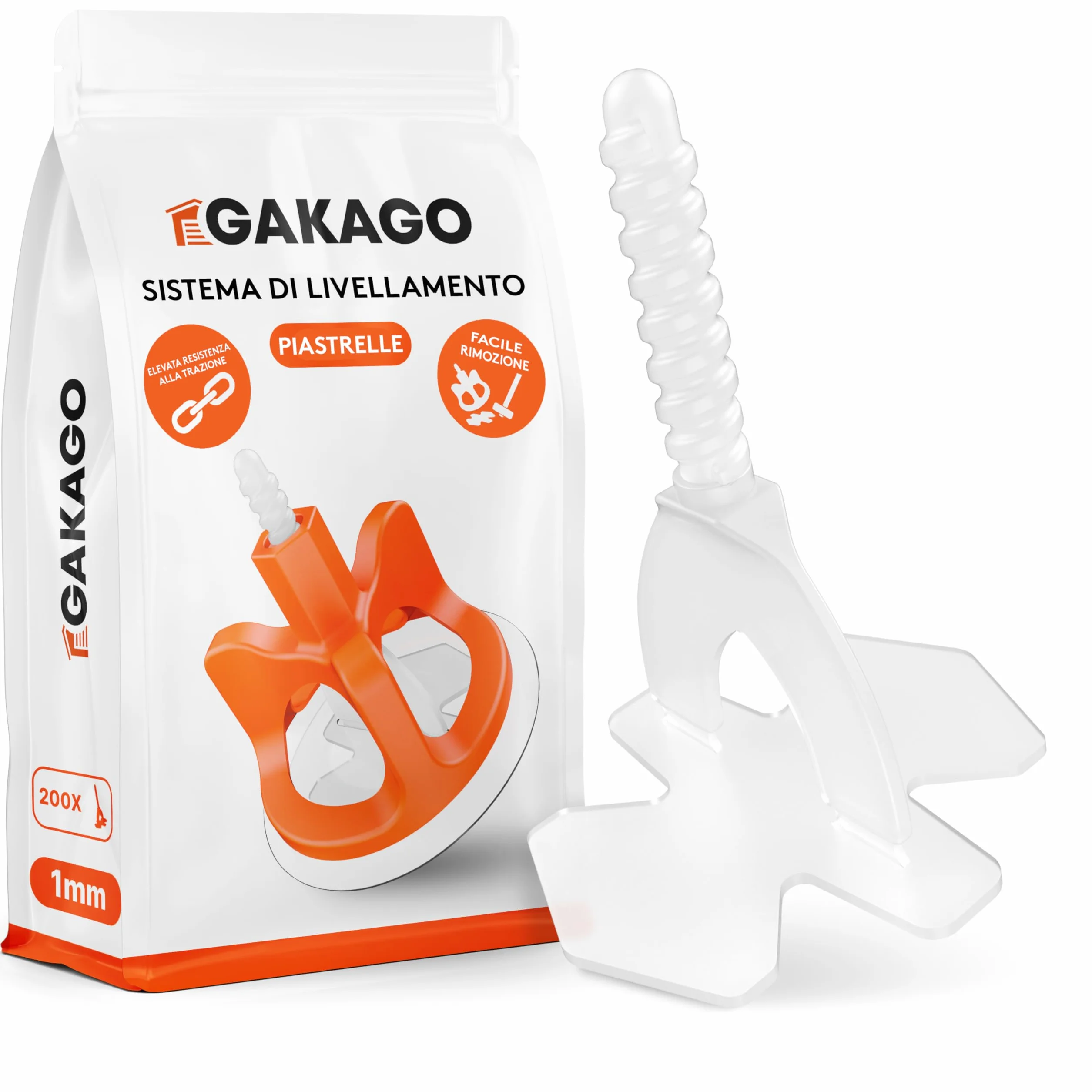 Gakago Sistema di livellamento per piastrelle 200 alette filettate da 1 mm - Ausilio per la posa per un'esecuzione perfetta delle fughe - Gamma superiore per spessori di piastrelle da 3 a 18 mm