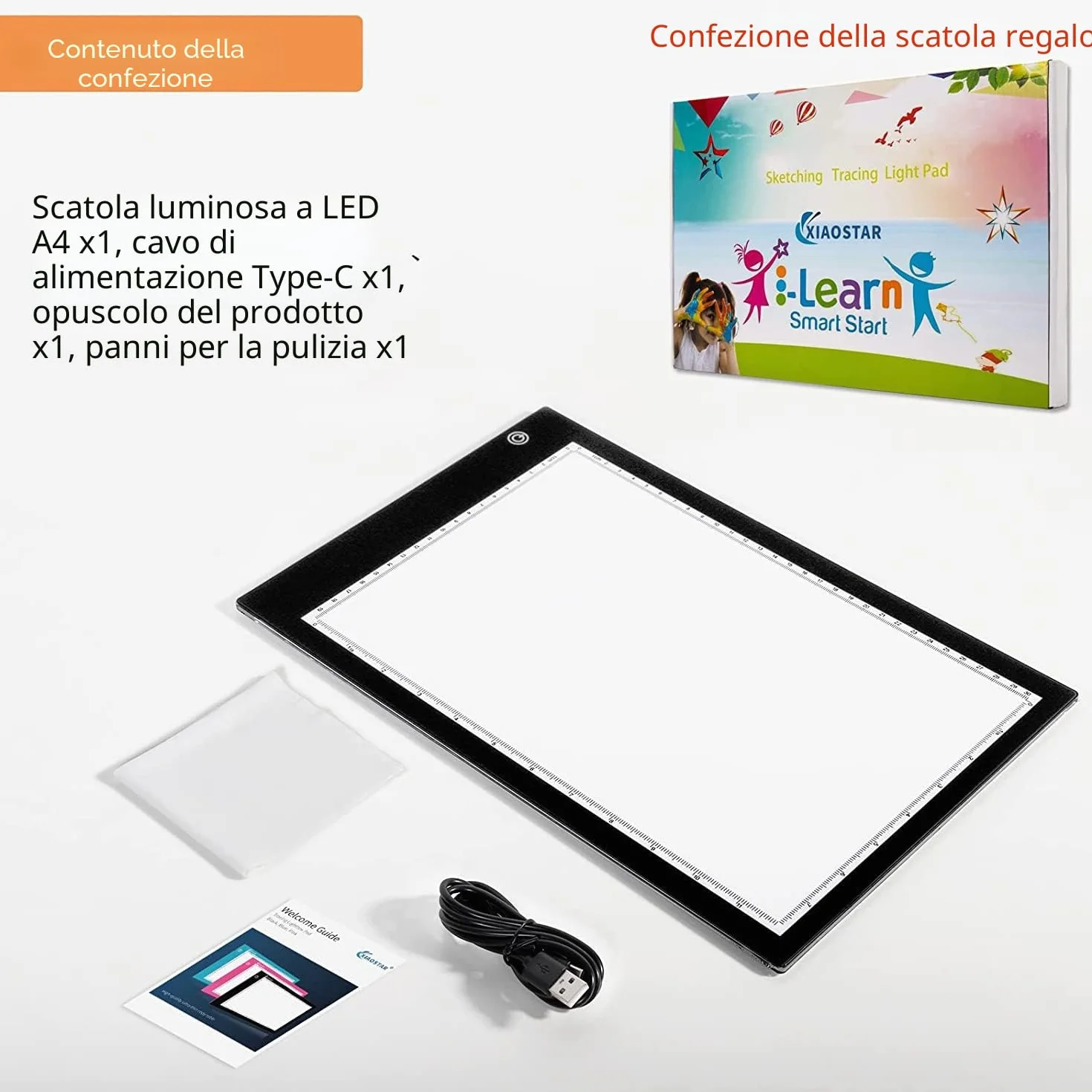 A4 LED Copy Board Super Thin Light Box Drawing Pad Tracing Table USB Cable with Brightness Adjustable for Artists, Animation,Drawing, Sketching, Animation, X-ray Viewing（Senza penna）