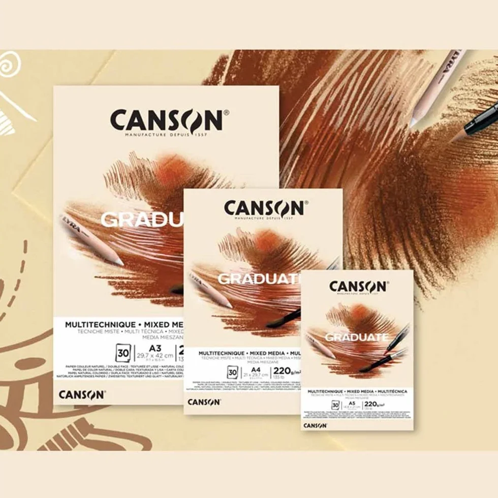 Canson Graduate Mixed Media naturale album da disegno A4 30 fogli 220g/m² due lati ruvido liscio