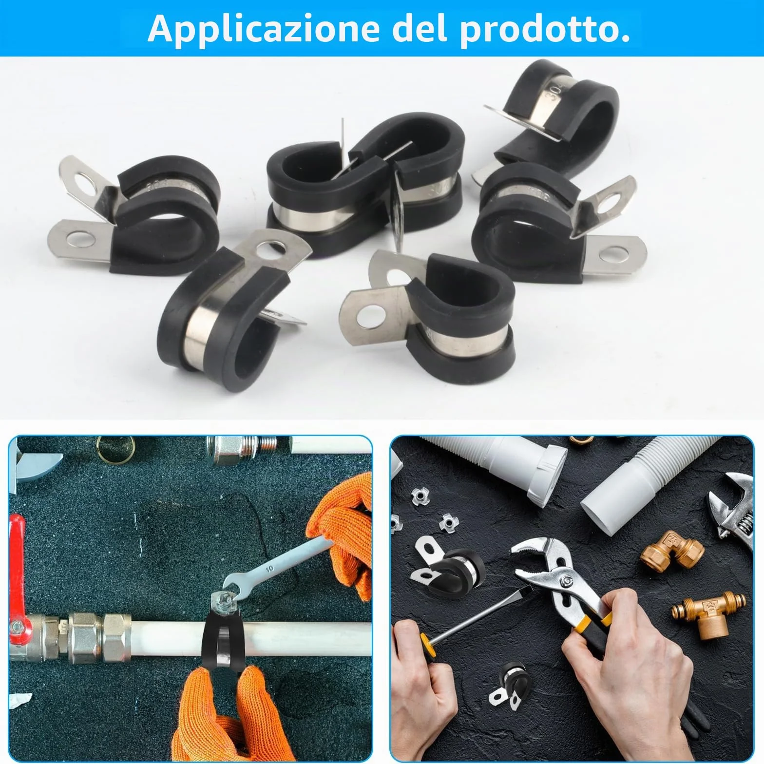 20 PzFascette Stringitubo con Inserto in Gomma, 10mm Morsetto a P per Tubo Flessibile, Fascette Fermacavi, Fascette Fermacavo a Vite in Acciaio Inox per Cavi in Gomma(10 mm)