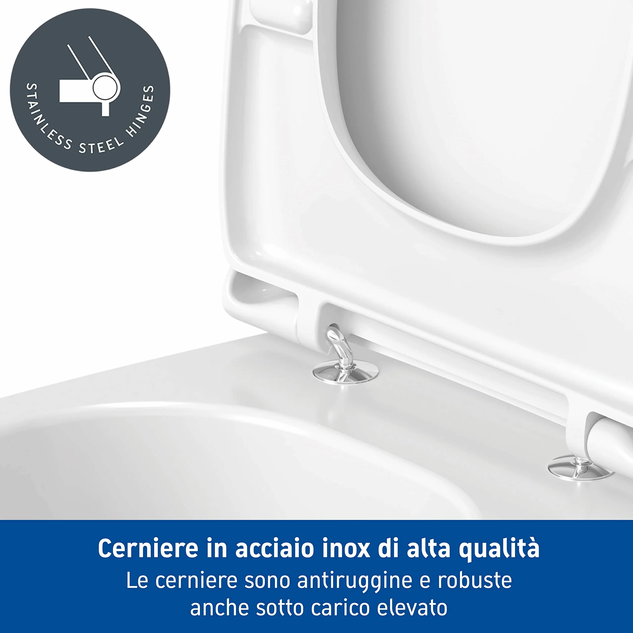 Duravit Sedile WC D-Code Compact, tavoletta WC, copriwater con cerniere in acciaio inox, coperchio water in plastica termoindurente Duroplast, bianco