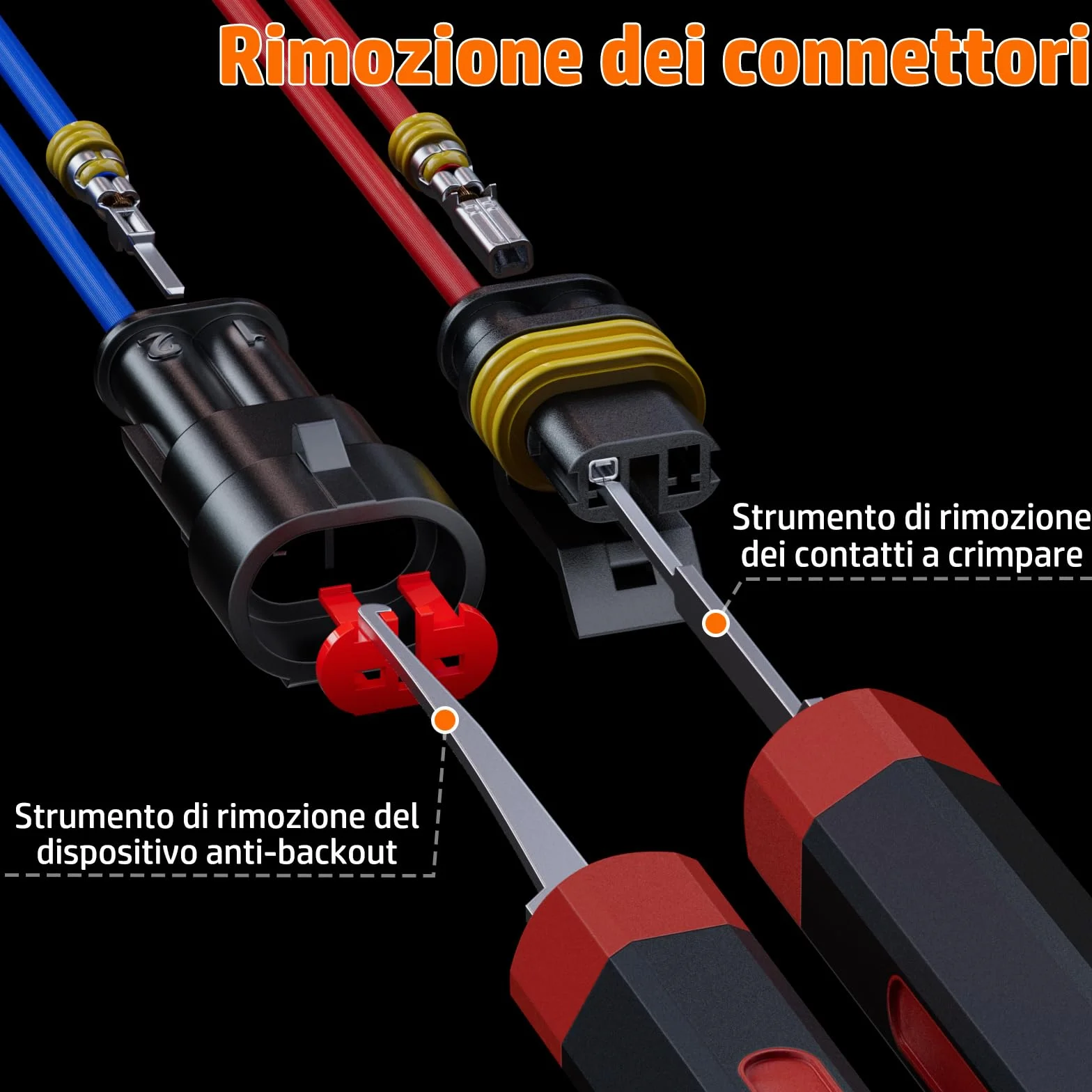 PEBA Connettori Elettrici Impermeabili per Auto, Kit di Connettori per Cavi Elettrici Automobilistici 1/2/3/4 pin Connettori Maschio e Femmina con Strumento di Crimpatura a Cricchetto, Estrazione Pin