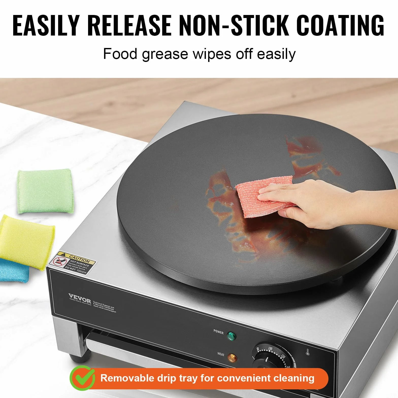 VEVOR Crepiera Elettrica, Macchina per Crepes Commerciale a Testa 406 mm, Piastra Crepes Piastra Piana 1700 W, Macchina in Acciaio Inox Antiaderente, Fornello Circolare, Controllo per Temperatura