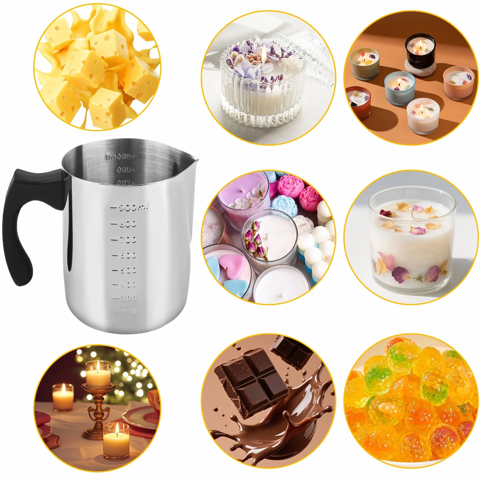 KILDOWS Pentola Sciogliere Cera 1000 ml per candela e Sapone, Kit per Fai Da Te candela, per Fare candela, Melting Pot, Fornelletto con Cucchiaio e Manico