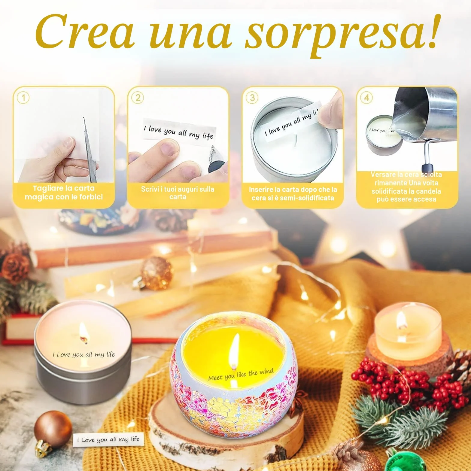 ETUOLIFE Kit per Candele Fai-da-Te Adatto per Principianti Adesivi in Lattine di Cera di Soia Naturale Avanzata con Wick Dye