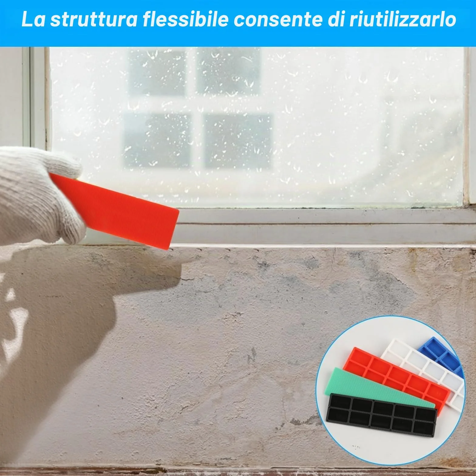 72 Pz Distanziatori in Plastica, Spessori in Plastica, Distanziatori Cunei per Piastrelle, Blocchi Distanziatori Piatti, Distanziatori per Piastrelle Vetri Finestre e Porta(6 Misure)