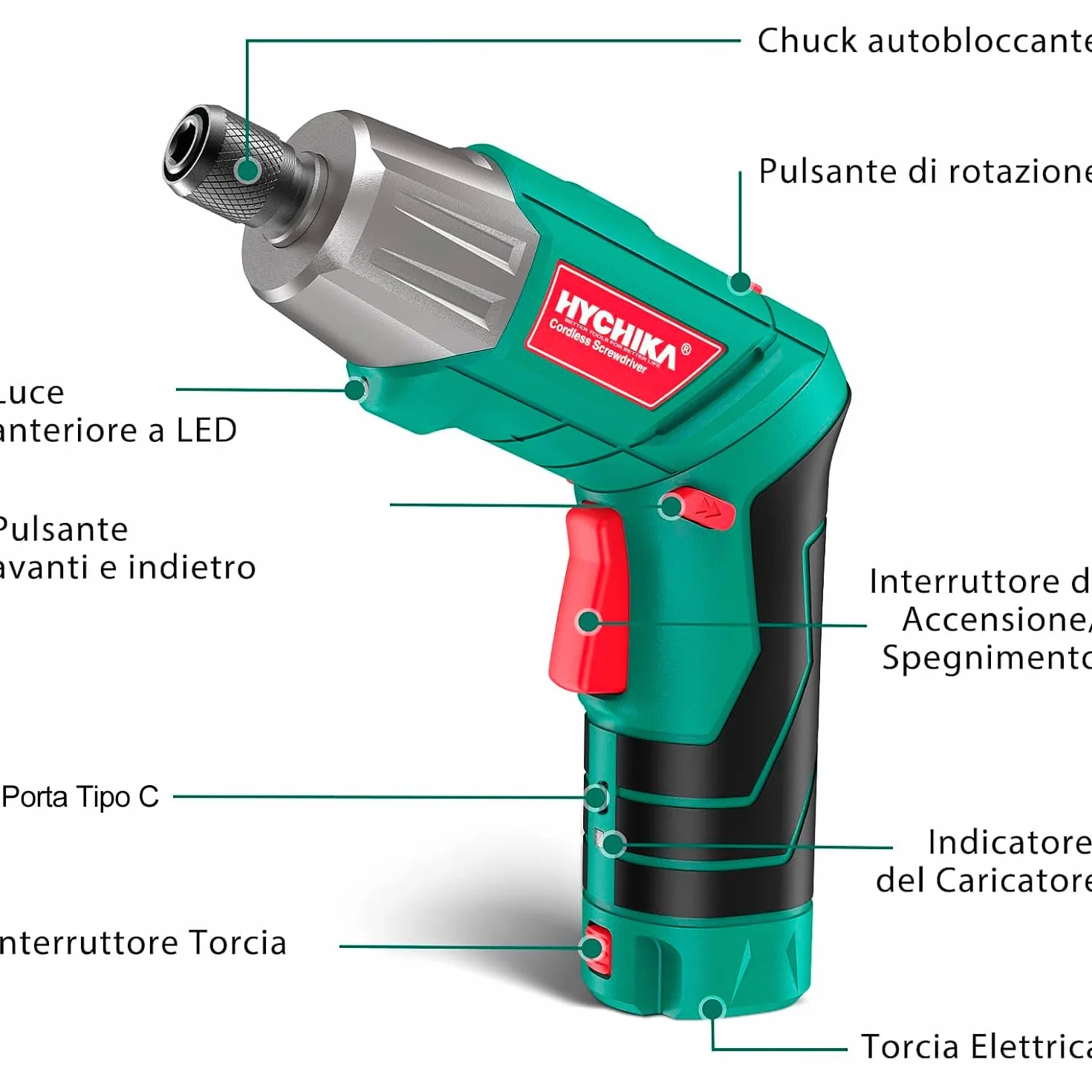 HYCHIKA Avvitatore a Batteria 6Nm, Cacciavite Elettrico 3.6 V 2.0 Ah, Avvitatore Elettrico, Luce a LE, Cavo di Ricarica USB, 35 Accessori, Custodia